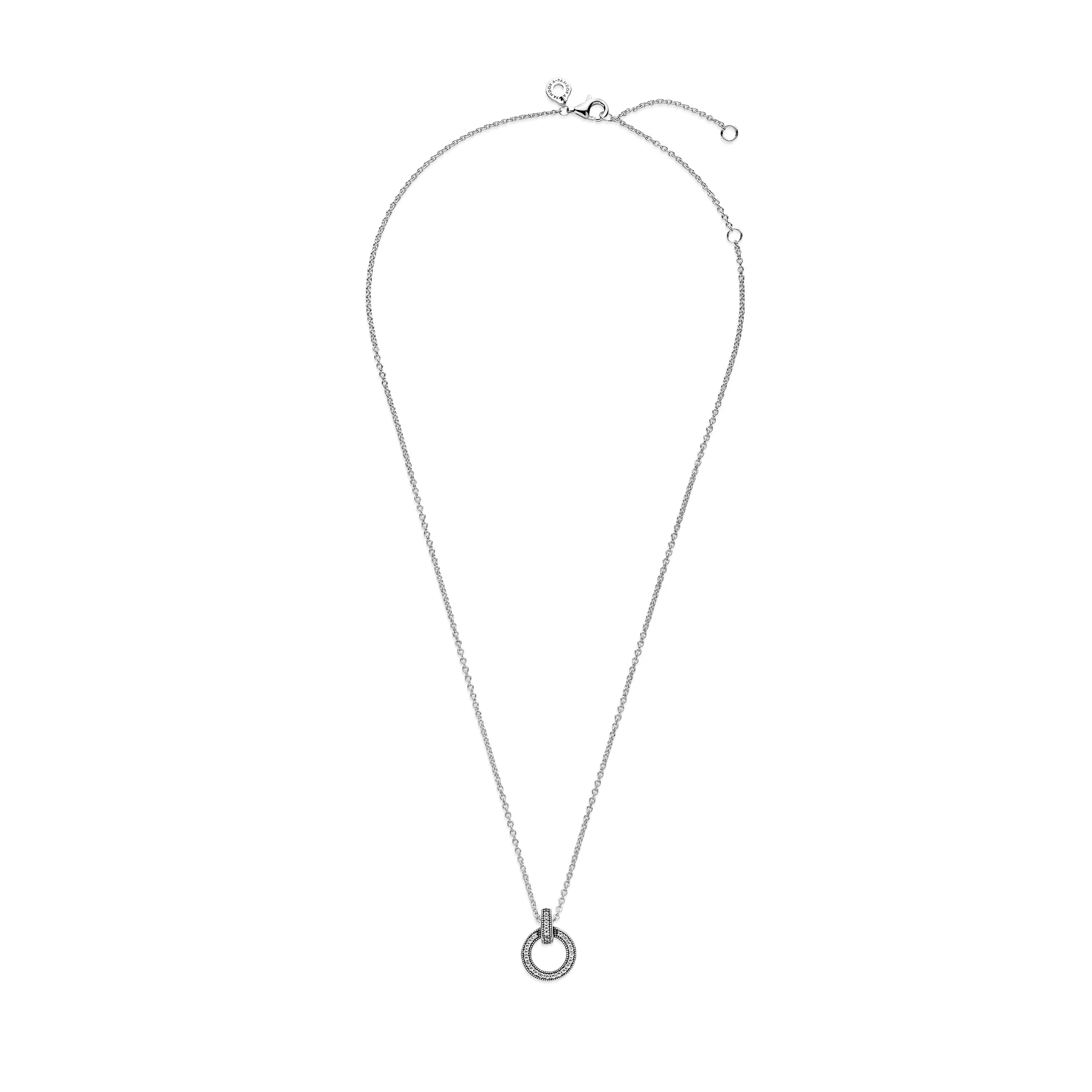 Pandora Logo Interlocking Circles Sterling Silver Pendant With Clear Cubic Zirconia And Necklace - Image 3