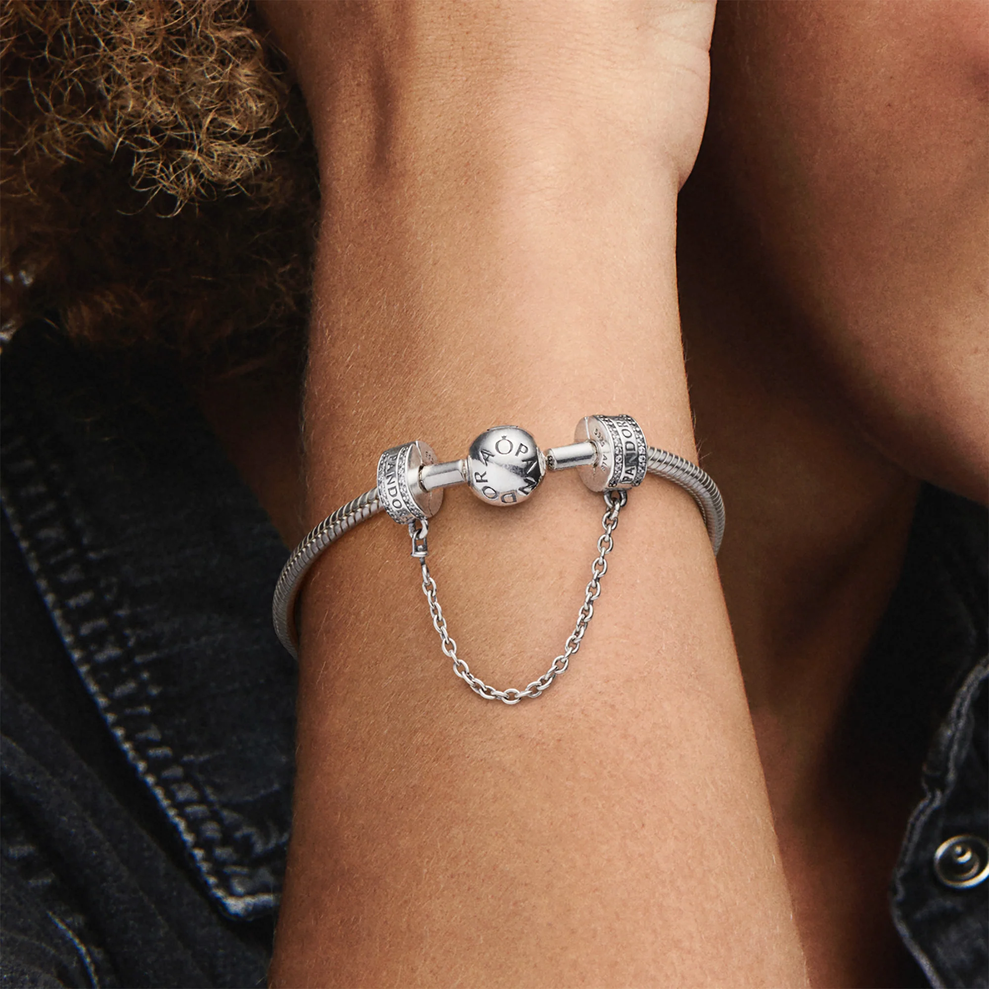 Pandora Logo Silver Safety Chain With Clear Cubic Zirconia And Silicone - Image 2