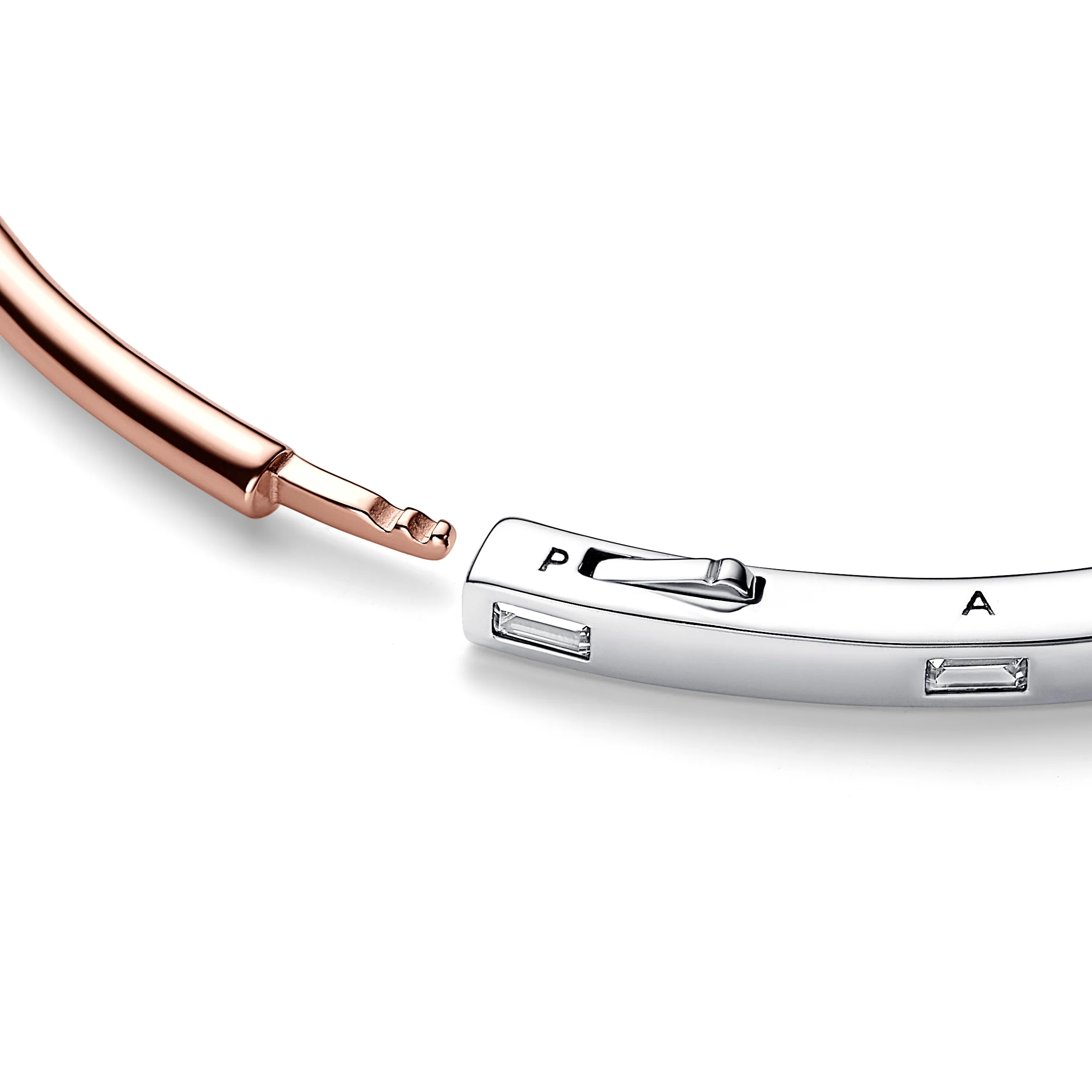 Pandora Logo Sterling Silver And 14K Rose Gold-Plated Bangle With Clear Cubic Zirconia - Image 4