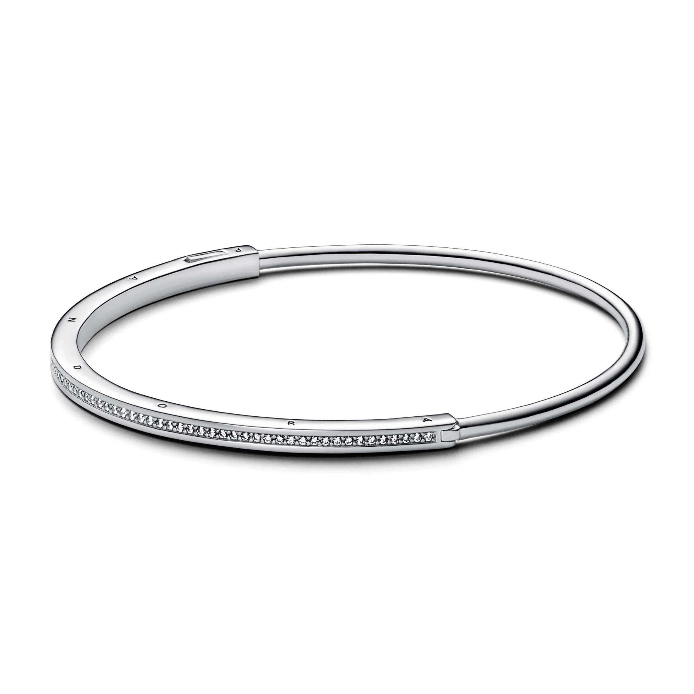 Pandora Logo Sterling Silver Bangle With Clear Cubic Zirconia