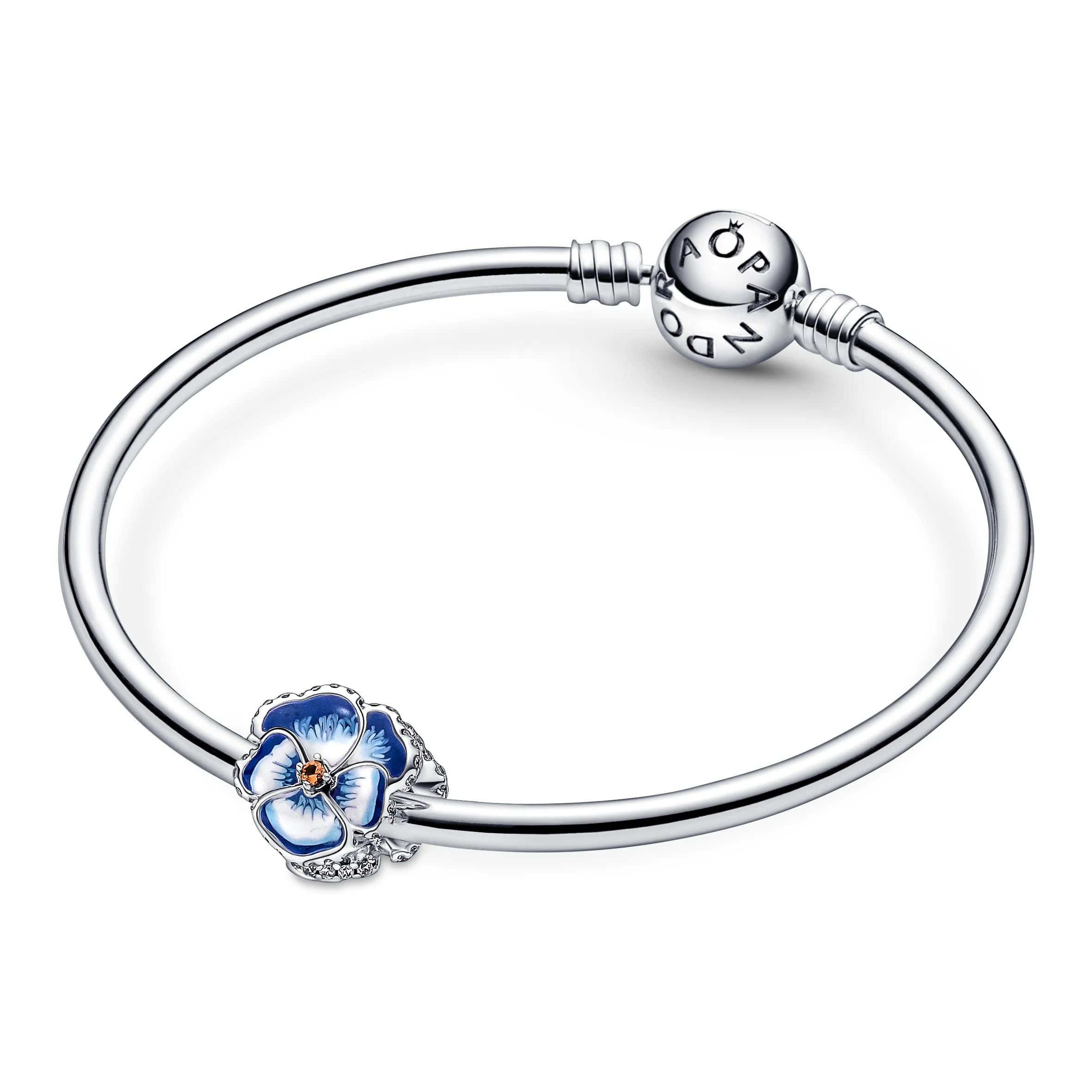 Pansy Sterling Silver Charm With Clear Cubic Zirconia, Burnt Orange Crystal, Shaded Blue And White Enamel - Image 4