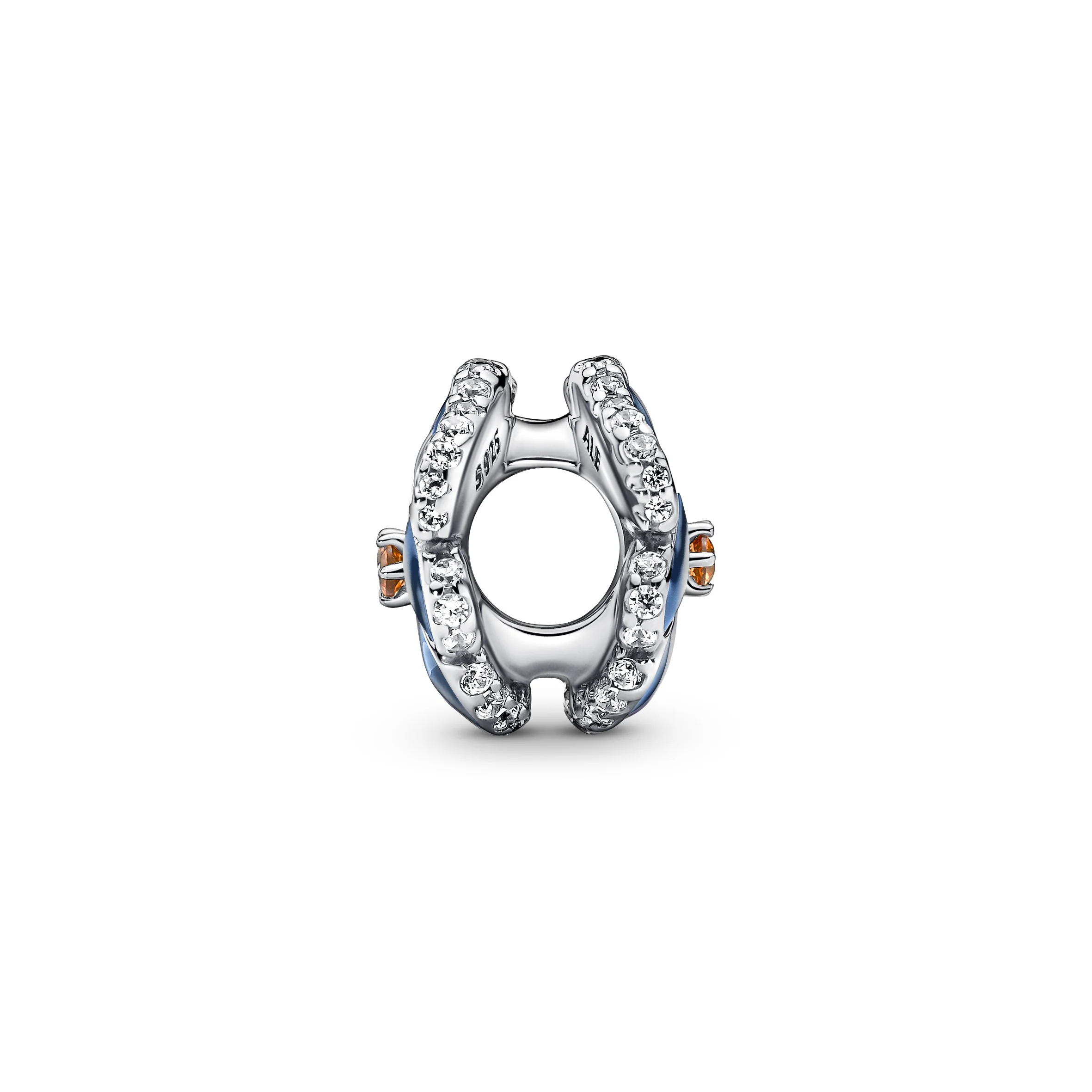 Pansy Sterling Silver Charm With Clear Cubic Zirconia, Burnt Orange Crystal, Shaded Blue And White Enamel - Image 5