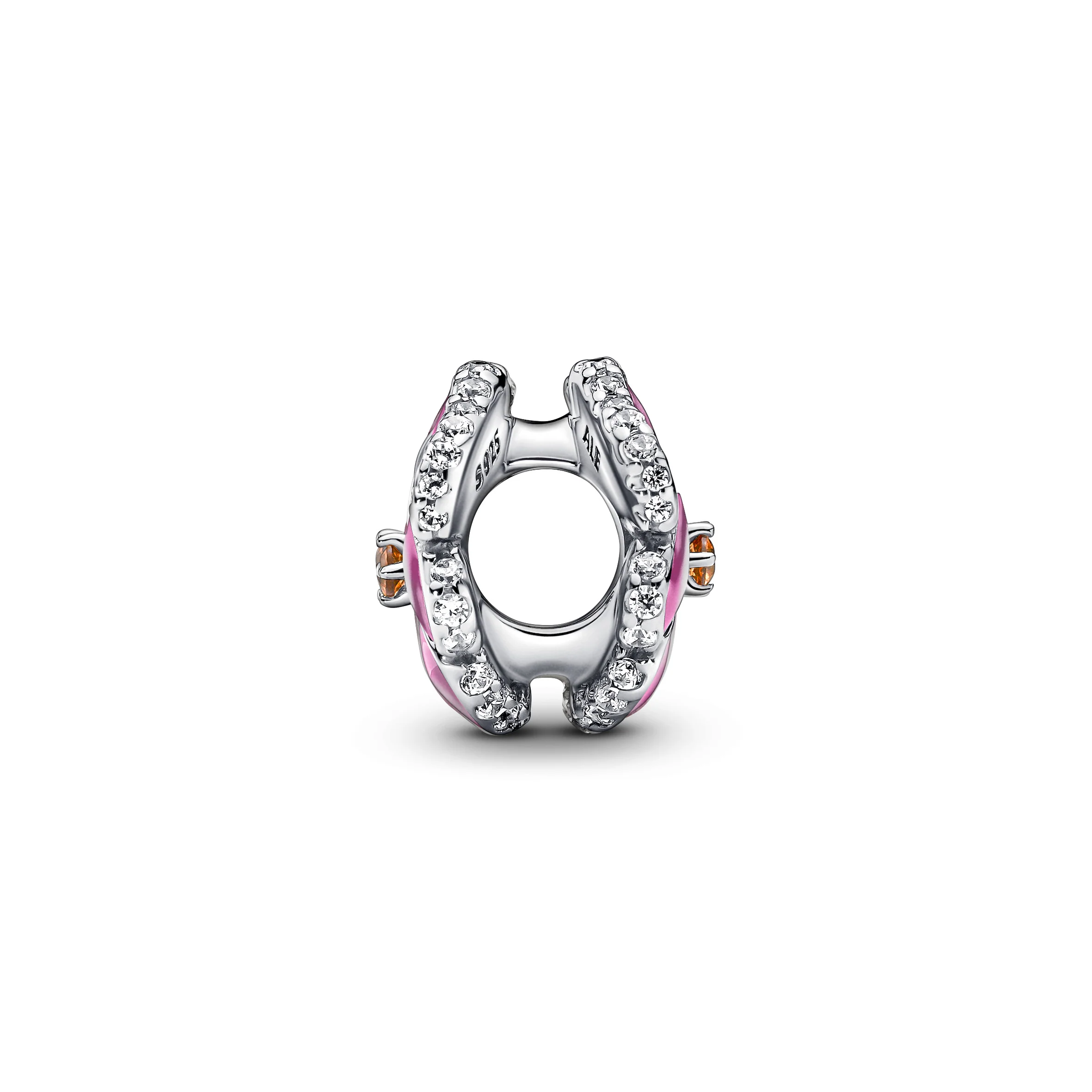 Pansy Sterling Silver Charm With Clear Cubic Zirconia, Burnt Orange Crystal, Shaded Pink And White Enamel - Image 5