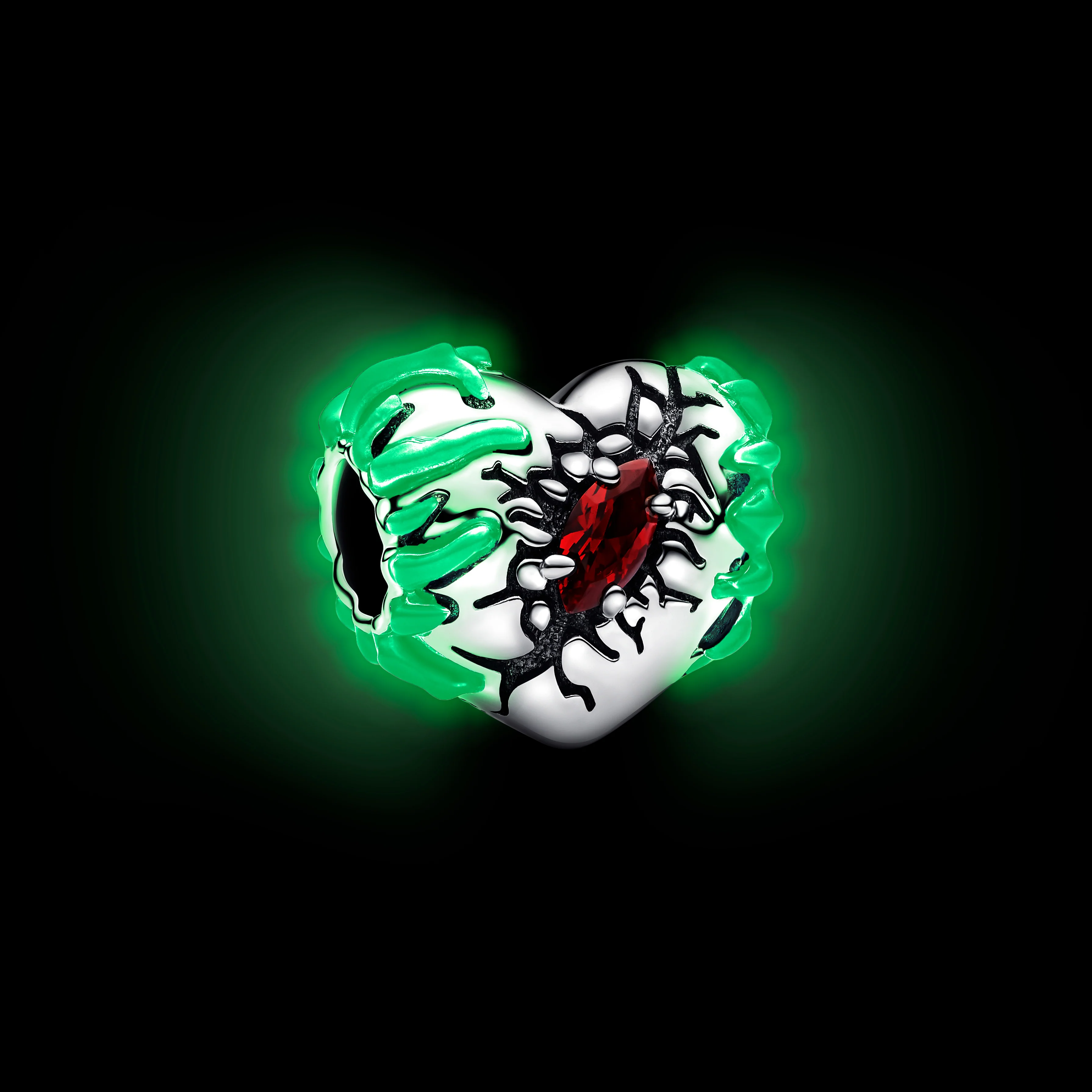 Project Red Heart Sterling Silver Charm With Salsa Red Crystal And Glow In The Dark Enamel - Image 4