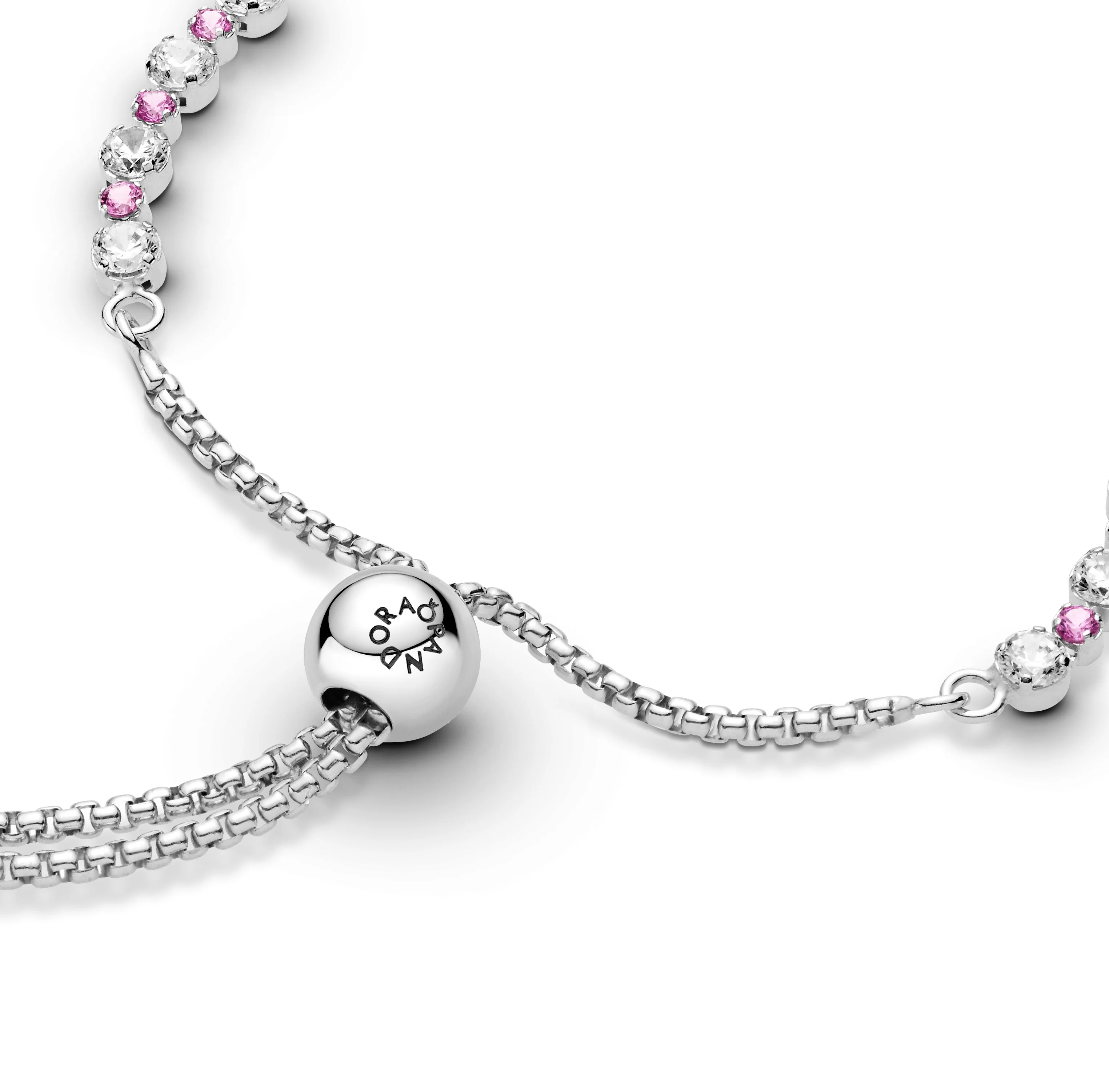 Rhodium Plated Sterling Silver Slider Bracelet With Clear Cubic Zirconia And Synthetic Pink Sapphire - Image 2