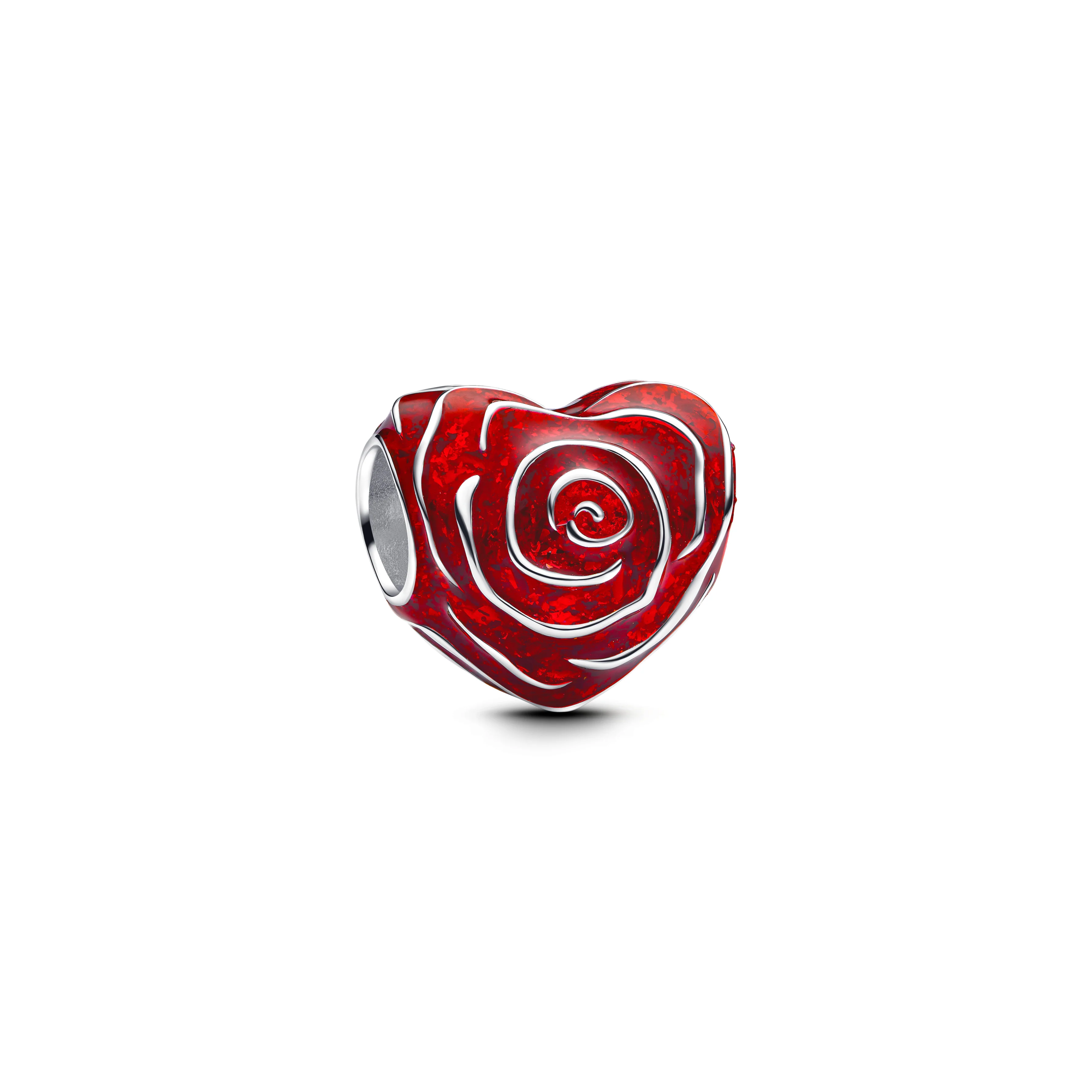 Rose Heart Sterling Silver Charm With Red Enamel - Image 3