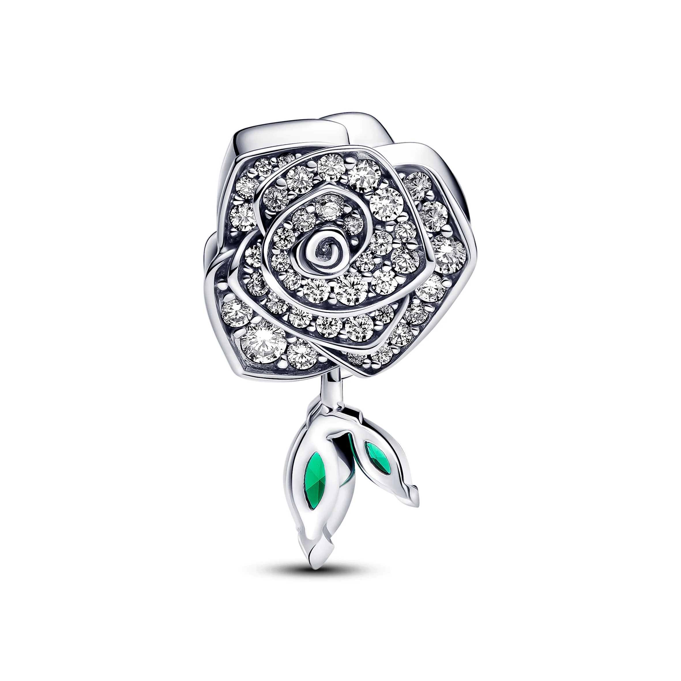 Rose Sterling Silver Charm With Clear Cubic Zirconia And Royal Green Crystal - Image 3