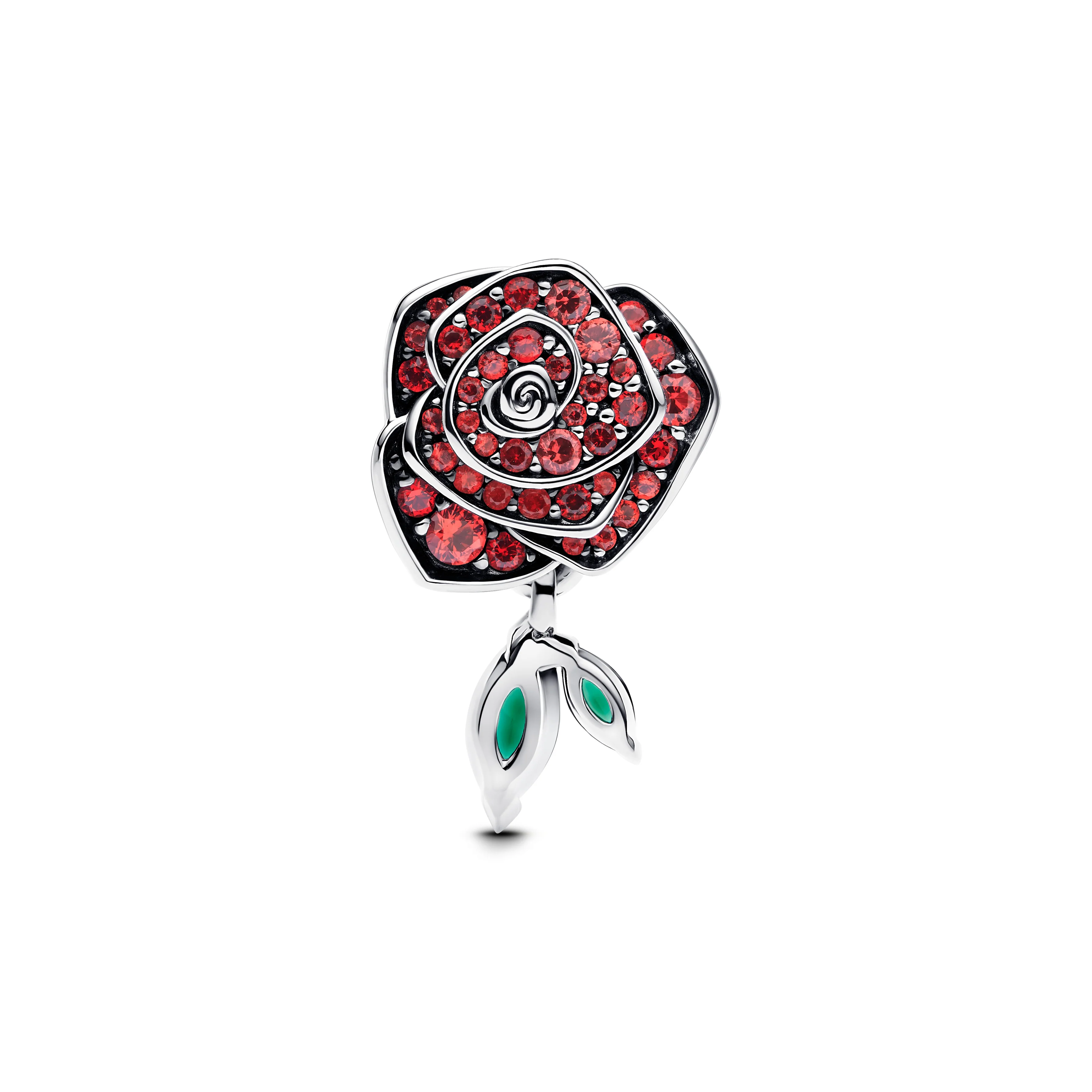Rose Sterling Silver Charm With Salsa Red Crystal And Royal Green Crystal - Image 3