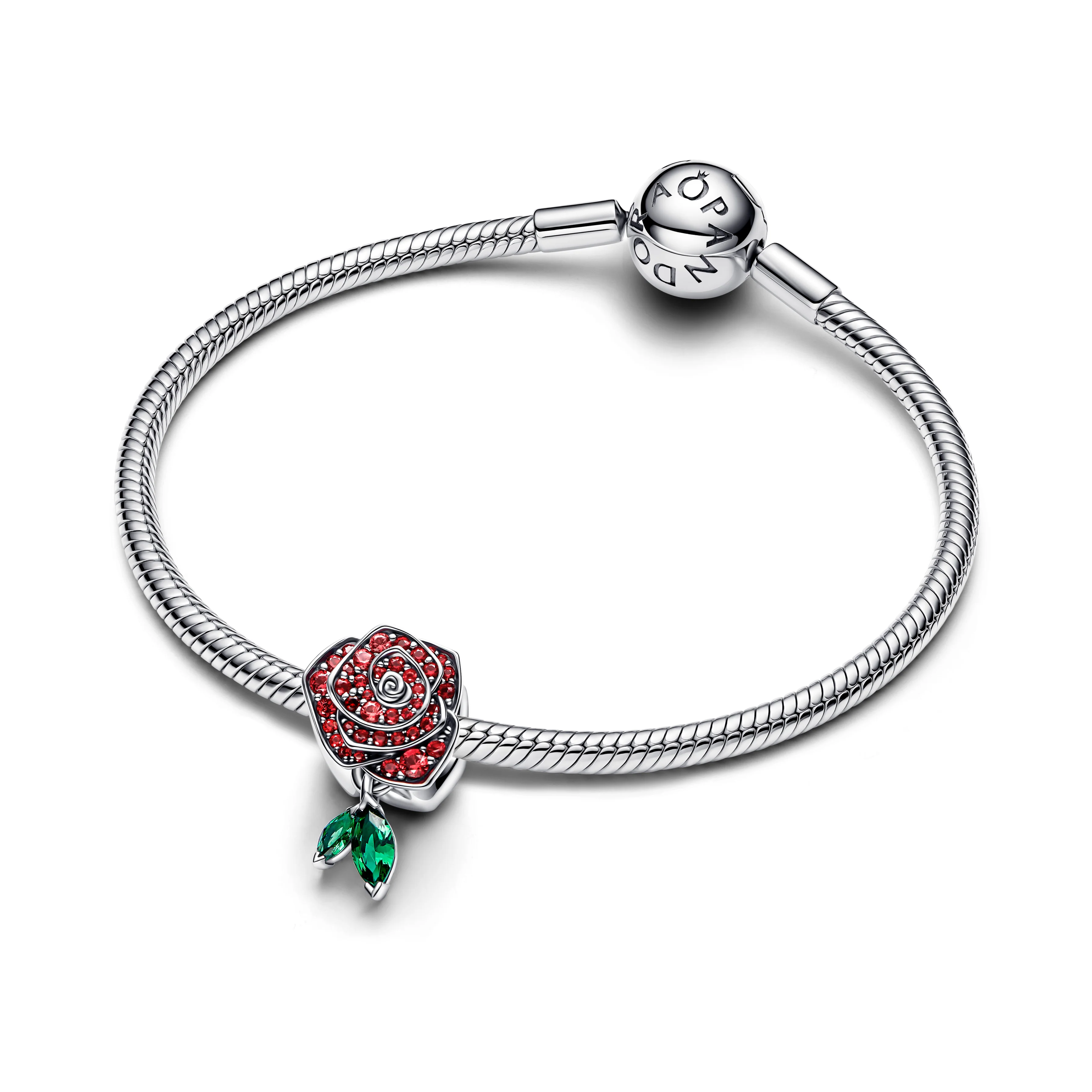 Rose Sterling Silver Charm With Salsa Red Crystal And Royal Green Crystal - Image 4