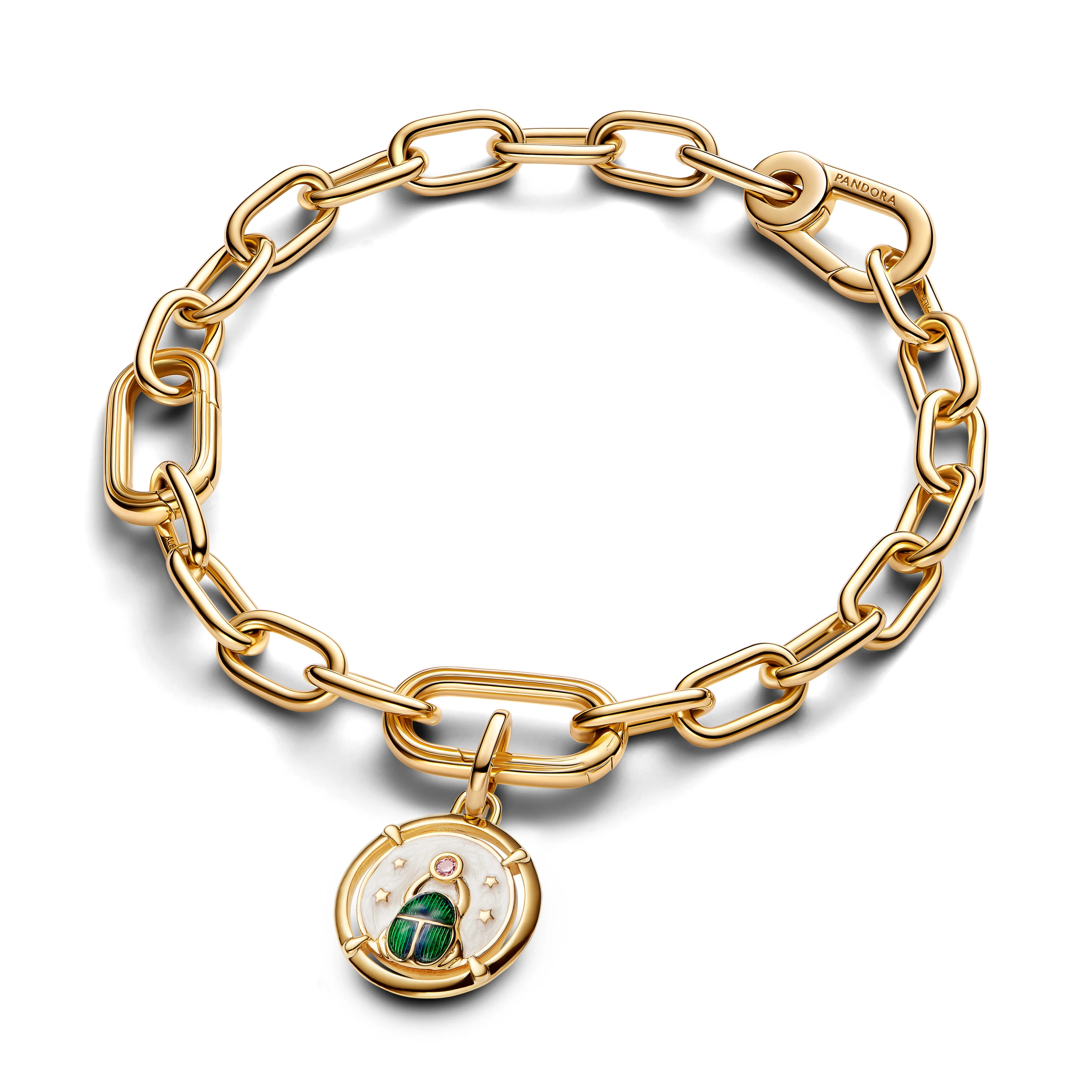 Scarab 14K Gold-Plated Medallion With Pink Cubic Zirconia, Shimmering White, Shaded Blue And Green Enamel - Image 5