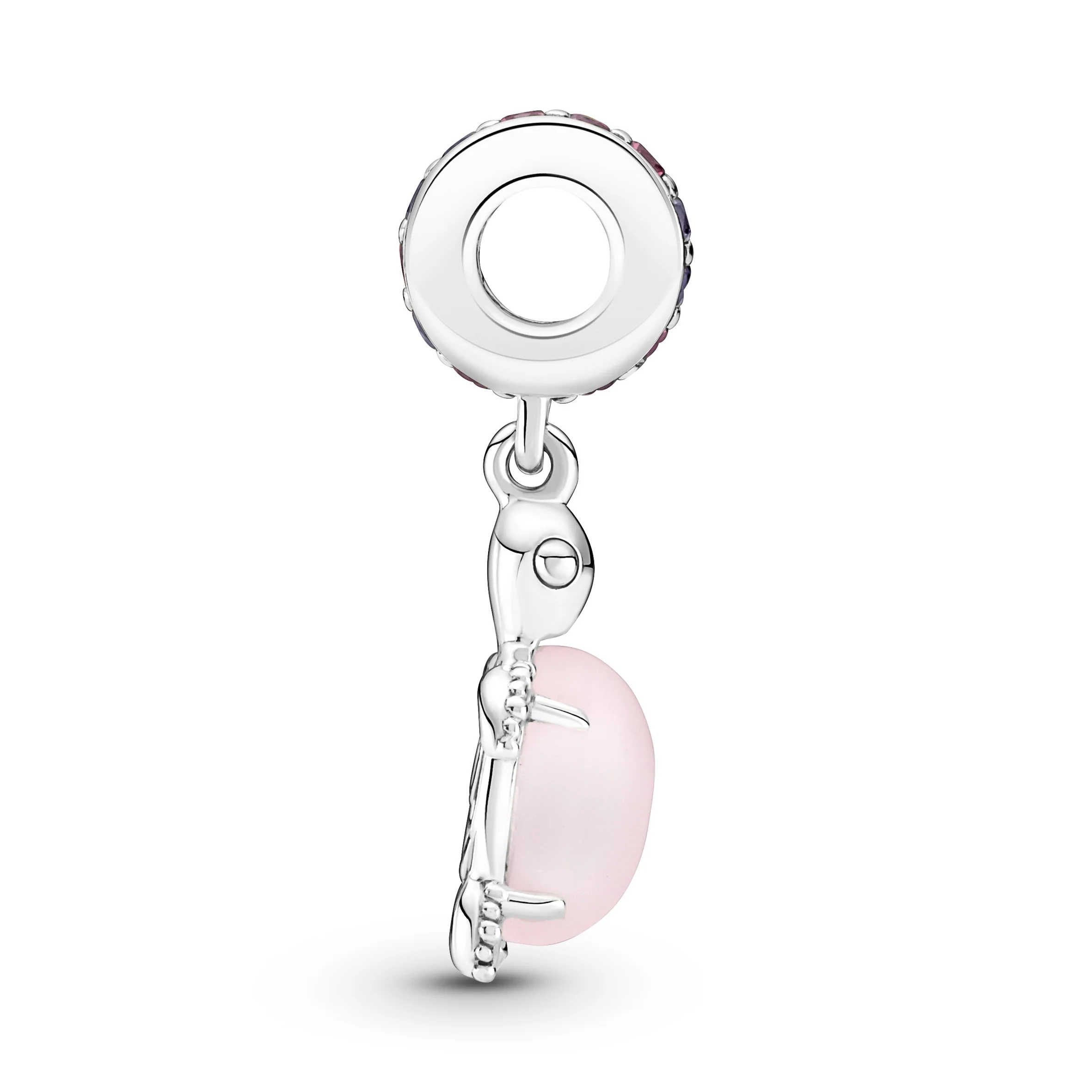 Sea Turtle Sterling Silver Dangle With Frosted Dichroic Pink Murano Glass, Regal Purple And Phlox Pink Crystal - Image 5