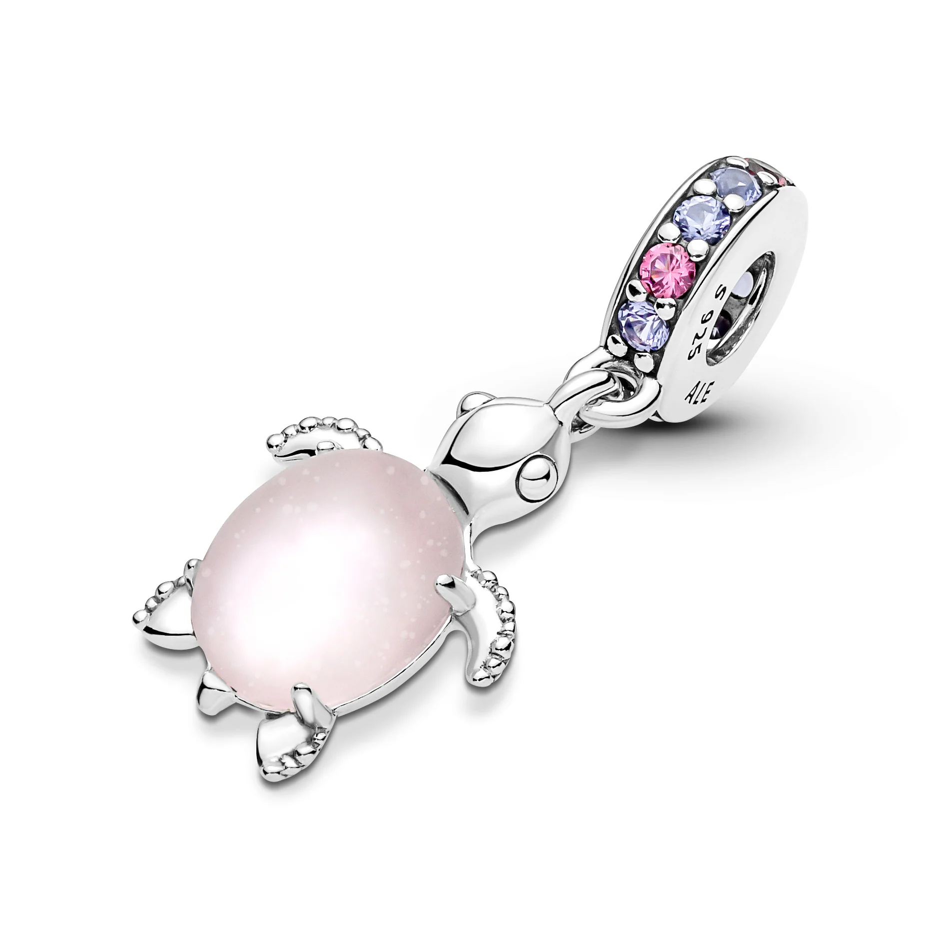 Sea Turtle Sterling Silver Dangle With Frosted Dichroic Pink Murano Glass, Regal Purple And Phlox Pink Crystal - Image 6