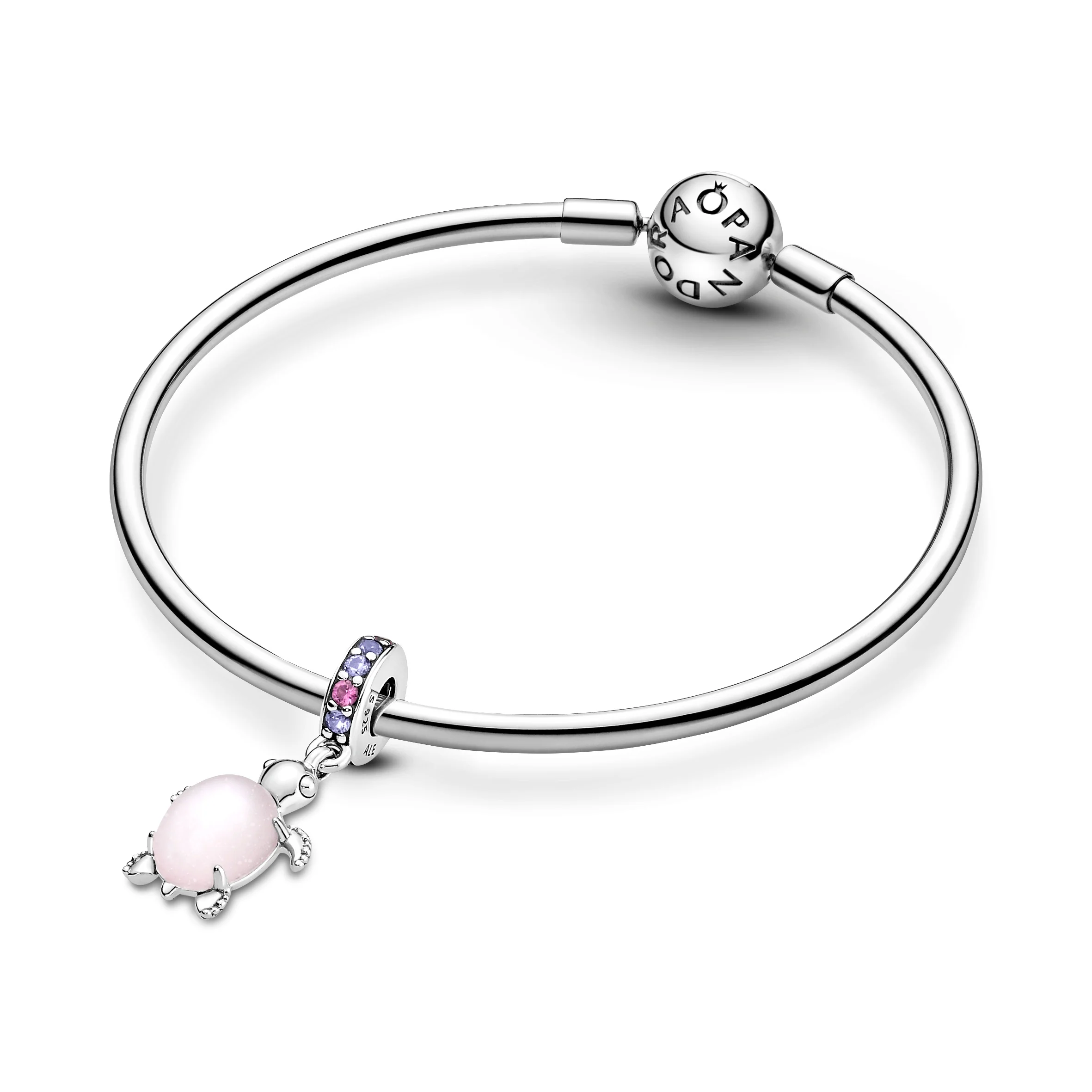 Sea Turtle Sterling Silver Dangle With Frosted Dichroic Pink Murano Glass, Regal Purple And Phlox Pink Crystal - Image 7
