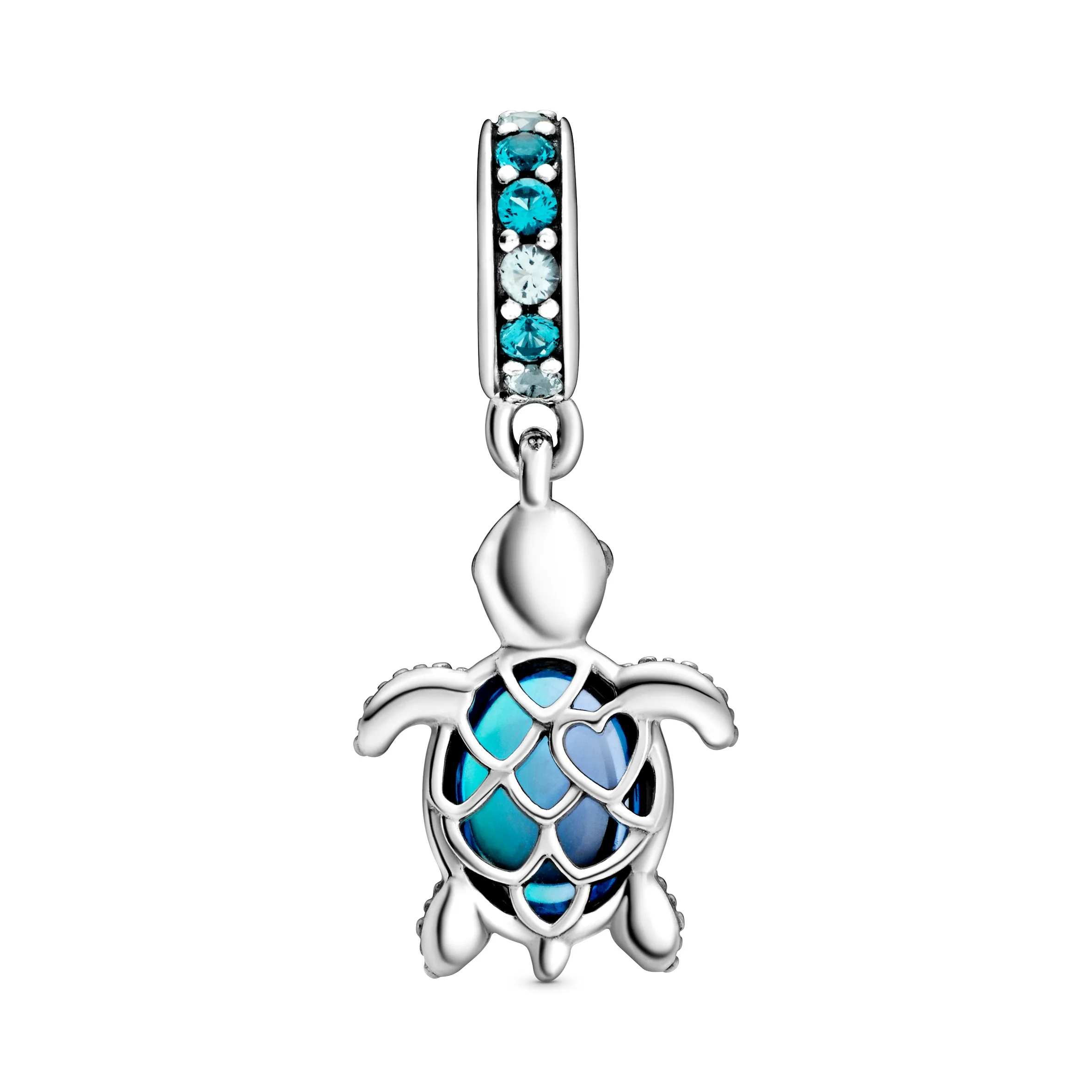 Sea Turtle Sterling Silver Dangle With Icy Green, Bleached Aqua Blue Crystal And Peacock Murano Glass - Image 3