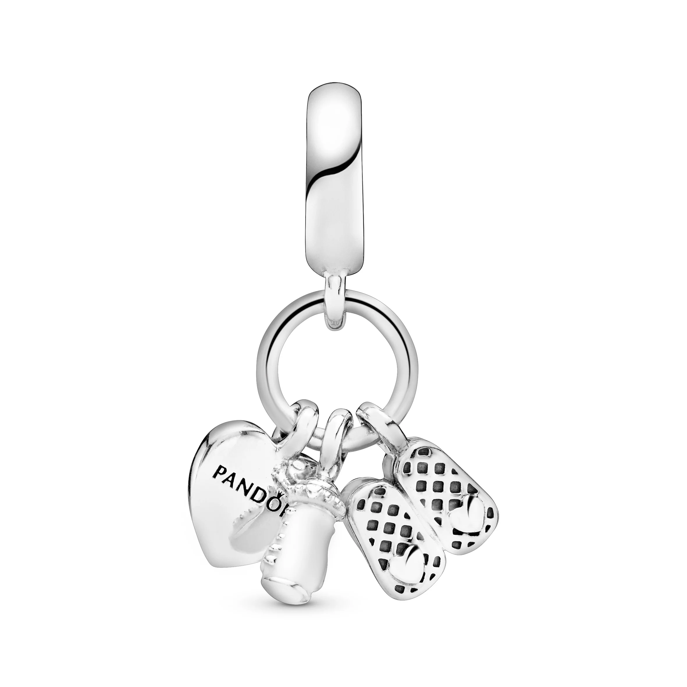Shoes, Baby Bottle And Heart Silver Dangle With Clear Cubic Zirconia And White Enamel - Image 4