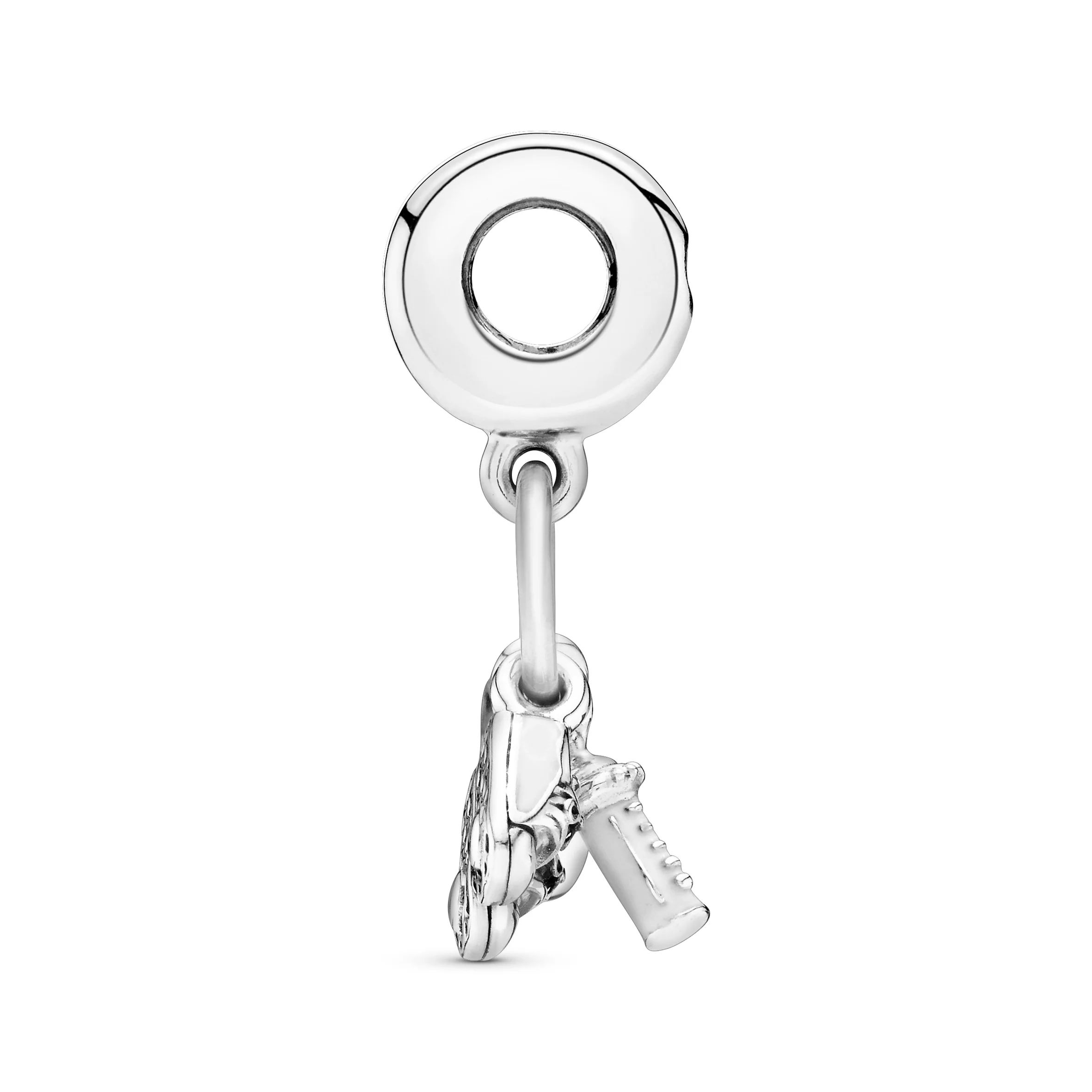 Shoes, Baby Bottle And Heart Silver Dangle With Clear Cubic Zirconia And White Enamel - Image 5