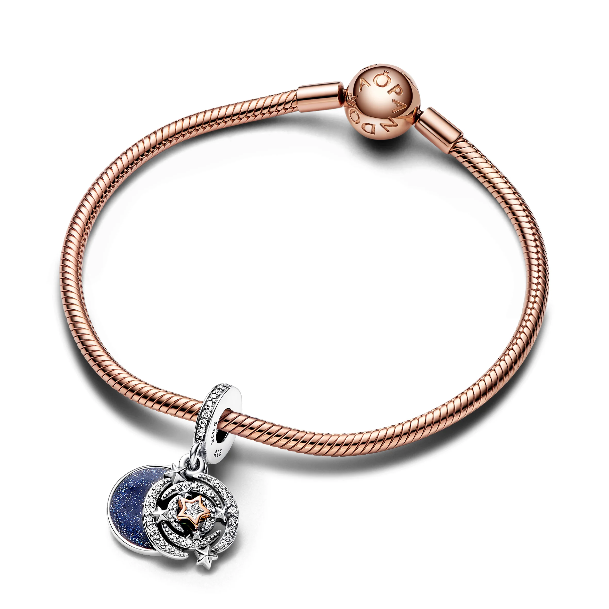 Shooting Star Sterling Silver And 14K Rose Gold-Plated Double Dangle With Clear Cubic Zirconia And Shimmering Blue Enamel - Image 3