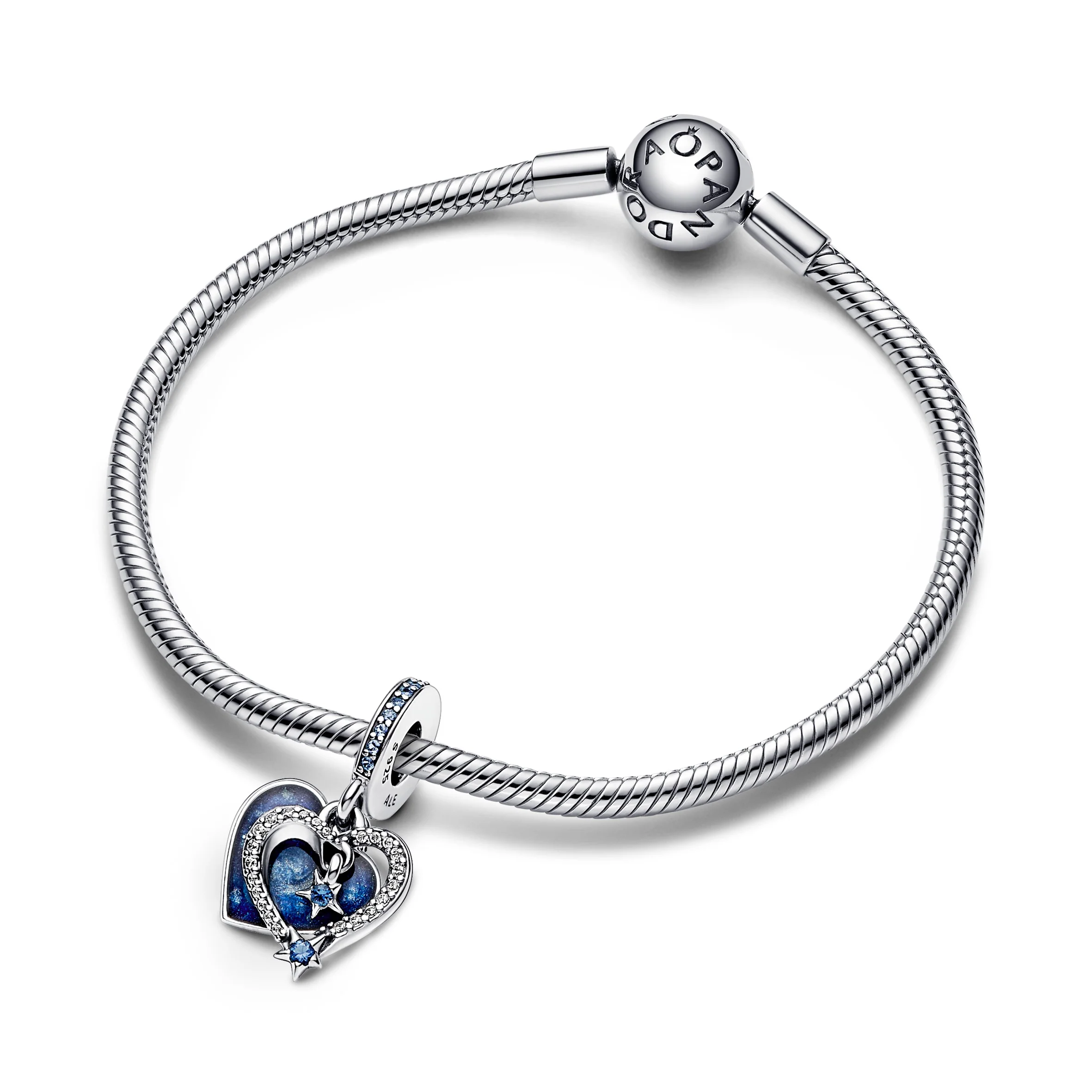 Shooting Stars Heart Sterling Silver Double Dangle With Moonlight Blue Crystal, Clear Cubic Zirconia And Shimmering Light Blue Enamel - Image 4