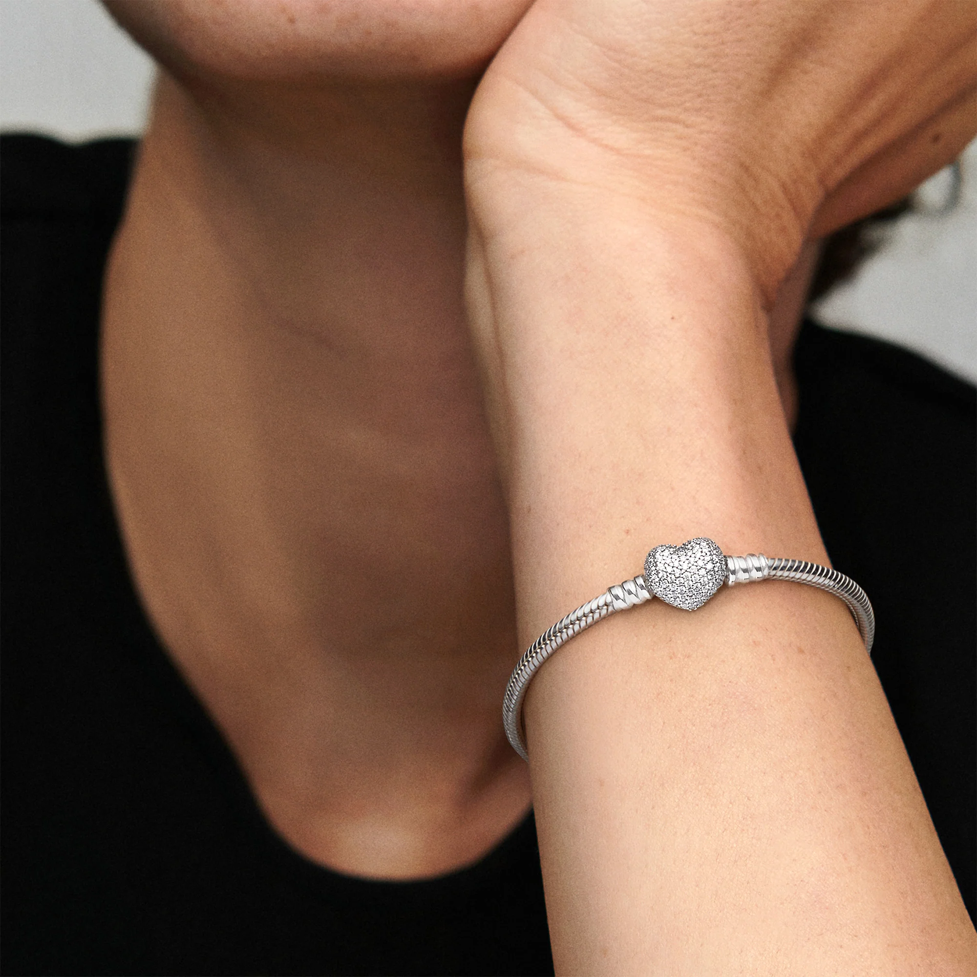 Silver Bracelet With Heart-Shaped Clasp And Cubic Zirconia - Image 2