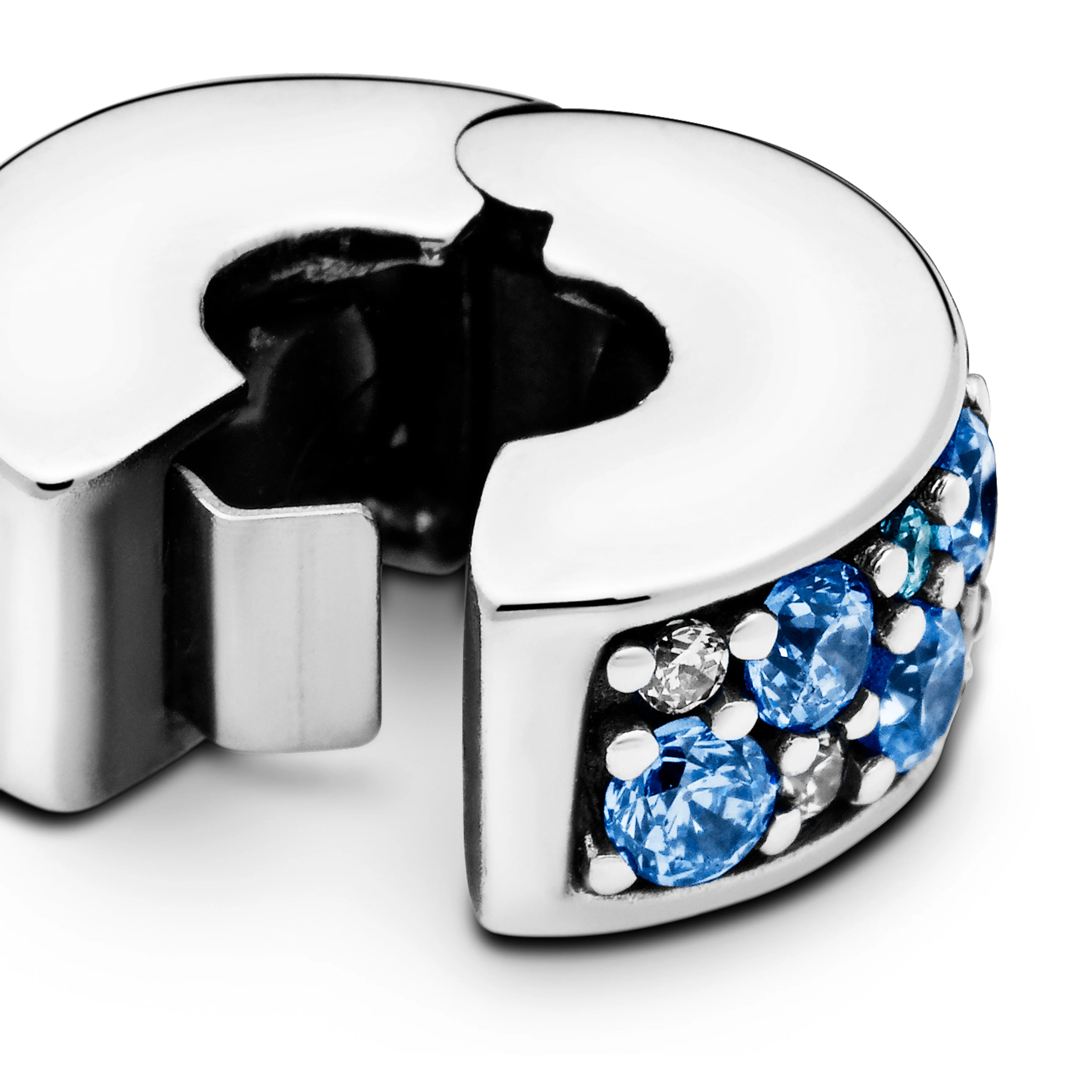 Silver Clip With Swiss Blue Crystal, Clear Cubic Zirconia, Royal Blue Crystal And Silicone Grip - Image 5