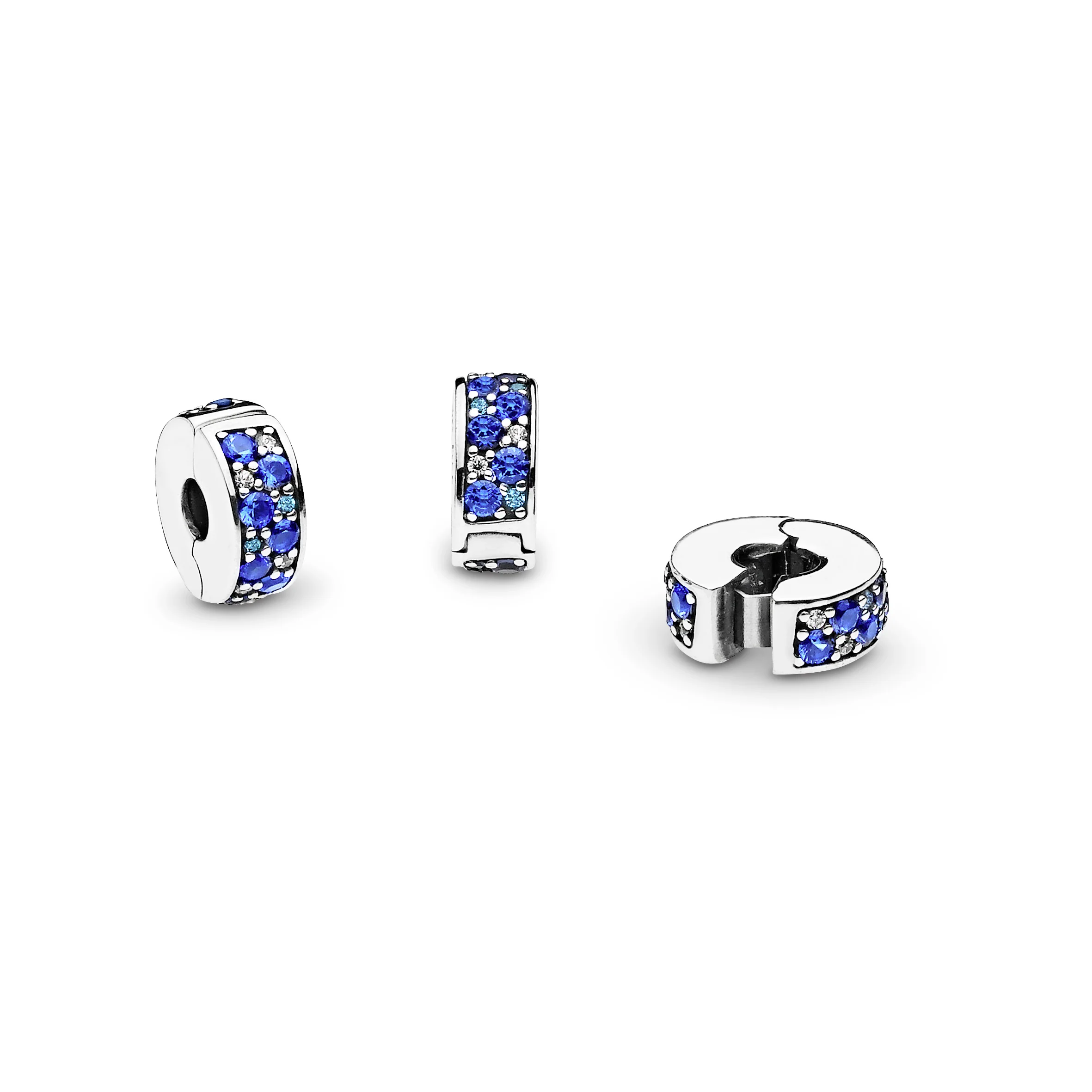Silver Clip With Swiss Blue Crystal, Clear Cubic Zirconia, Royal Blue Crystal And Silicone Grip - Image 7