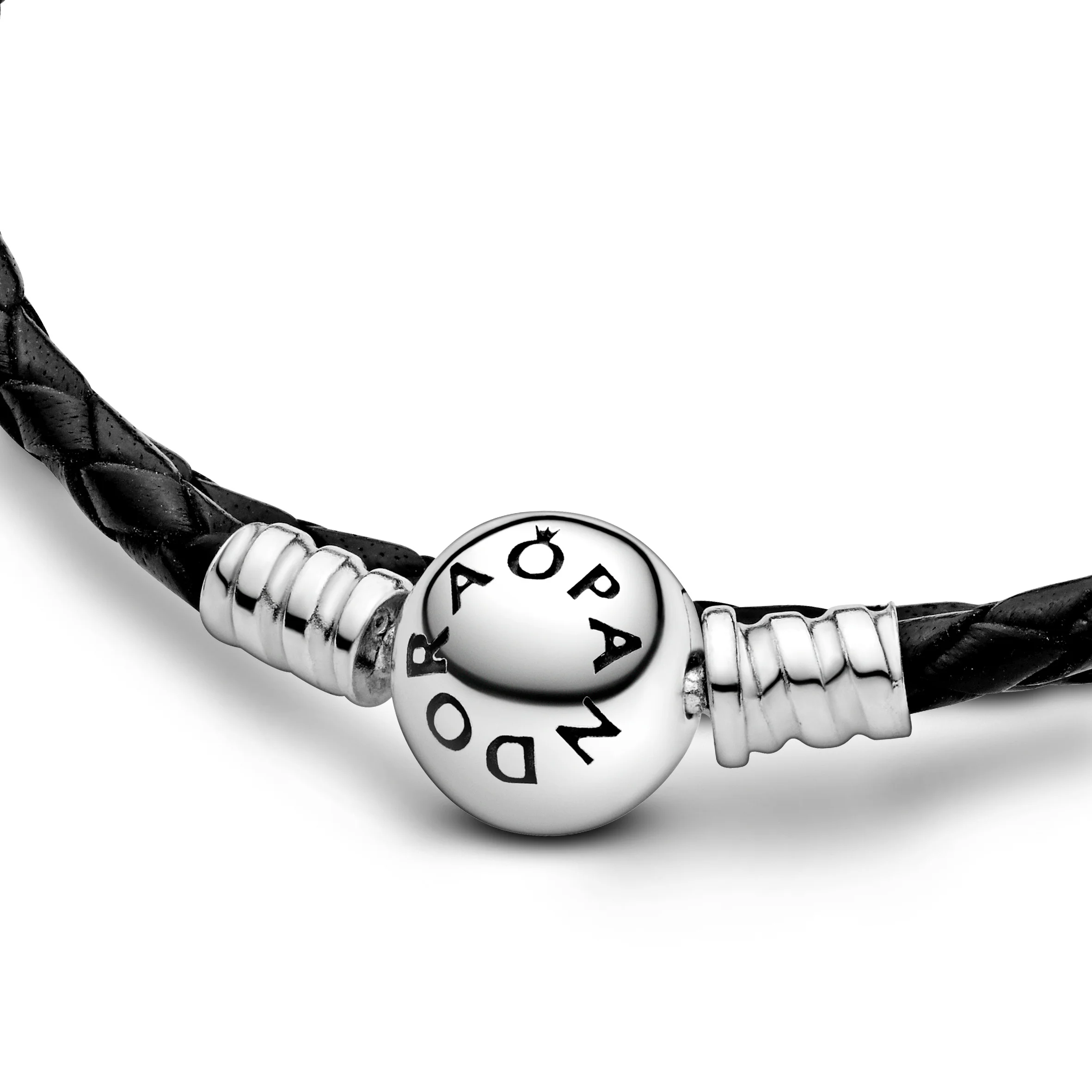 Silver Leather Bracelet, Single, Black - Image 2