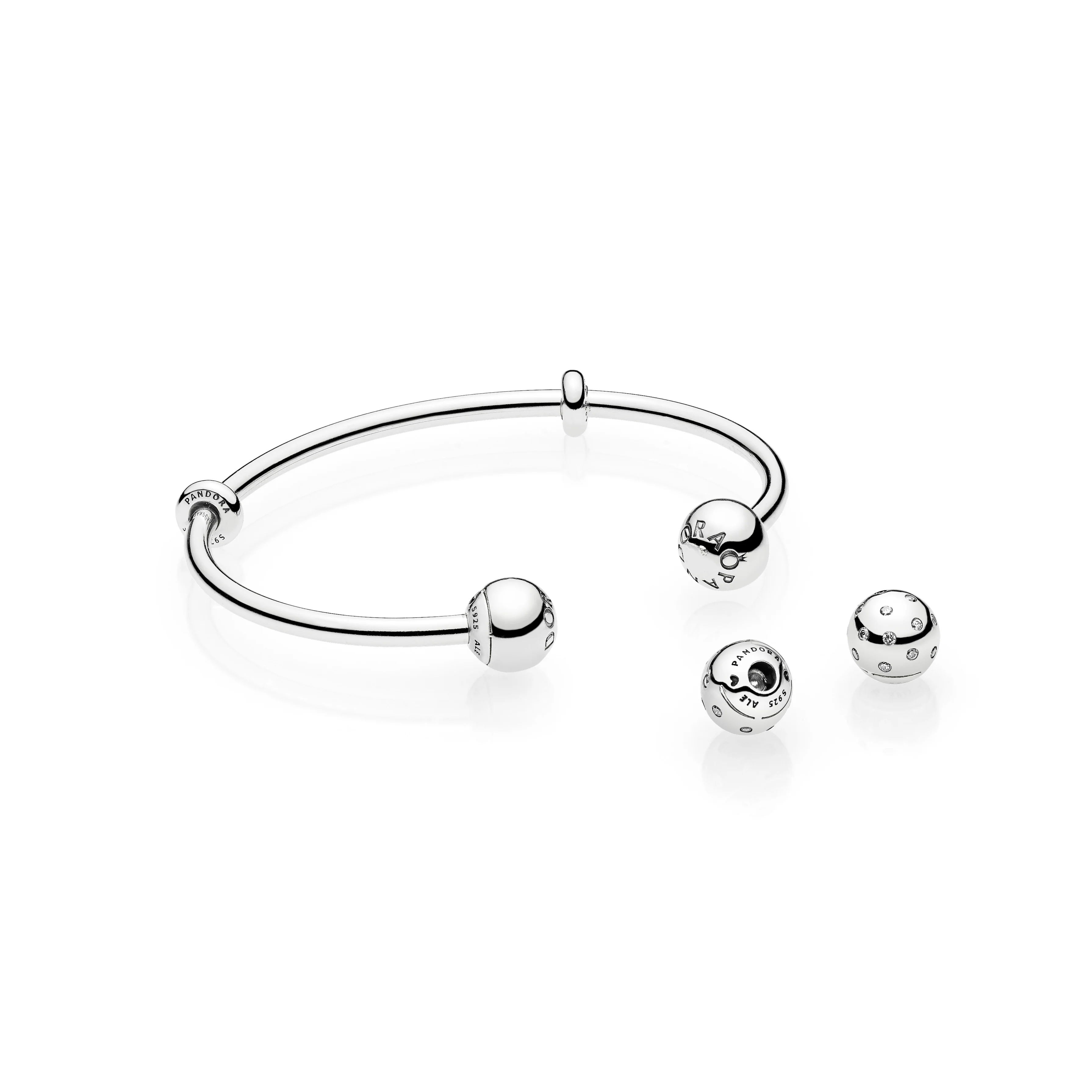 Silver Open Bangle With Silicone Stoppers And Interchangeable End Caps - Image 4