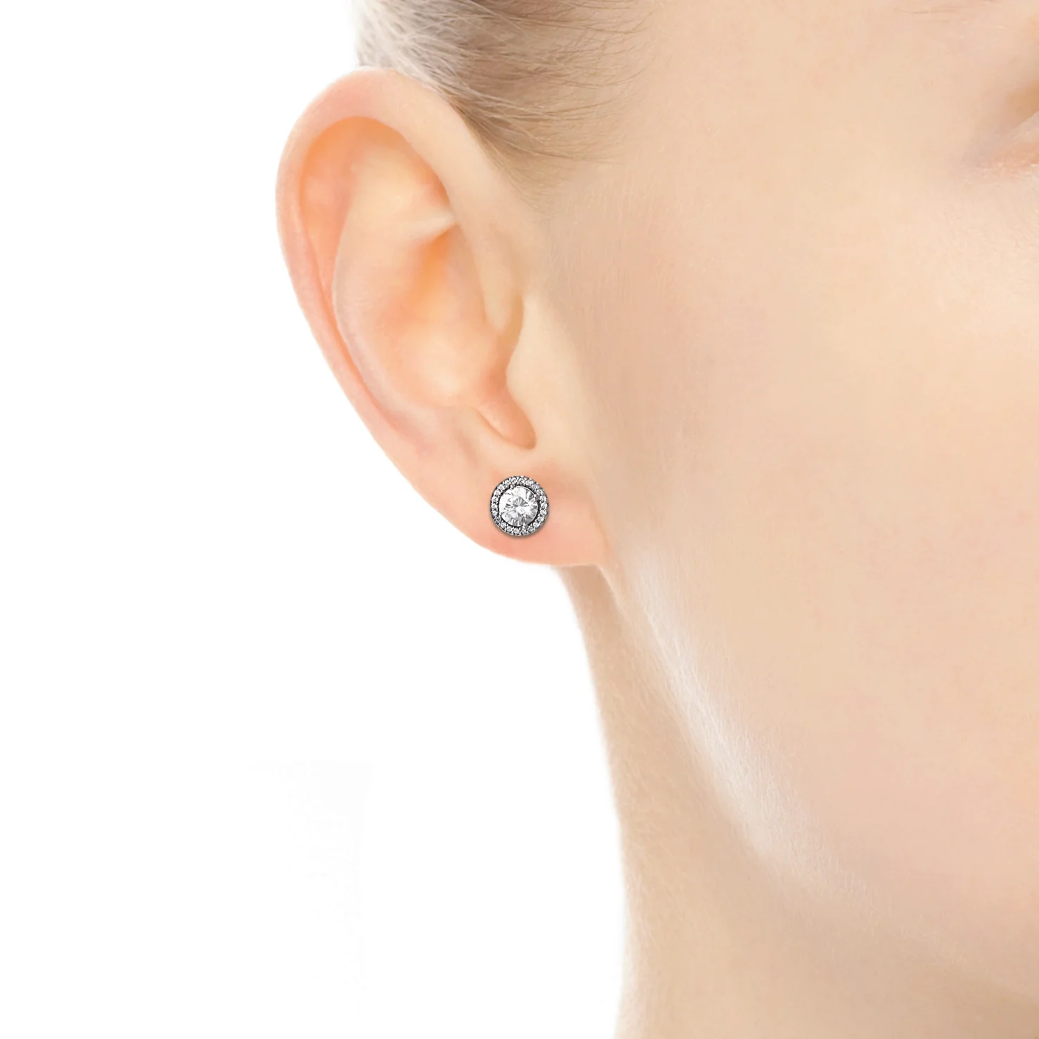 Silver Stud Earrings With Clear Cubic Zirconia - Image 4