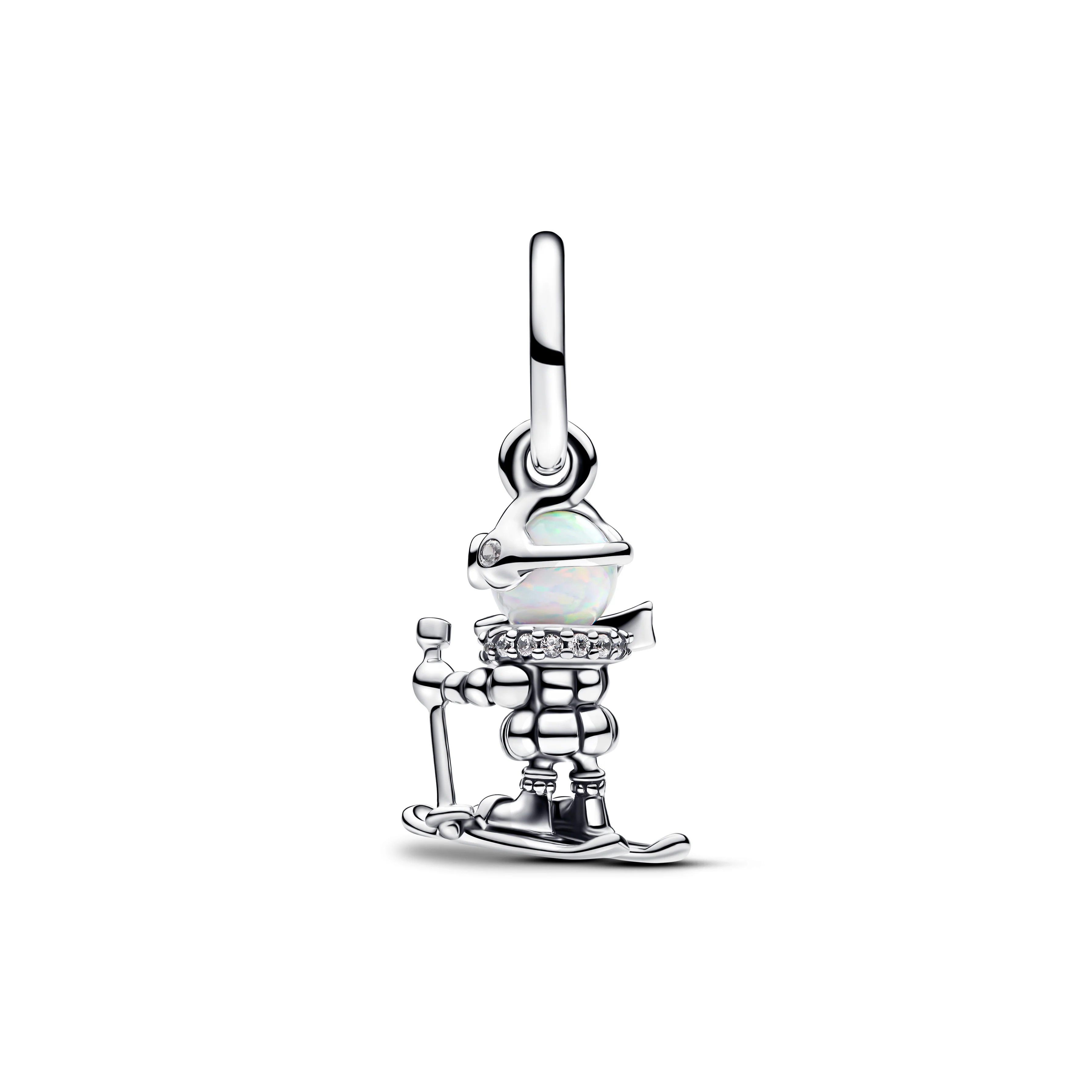 Skier Sterling Silver Dangle With White Lab-Created Opal And Clear Cubic Zirconia - Image 3