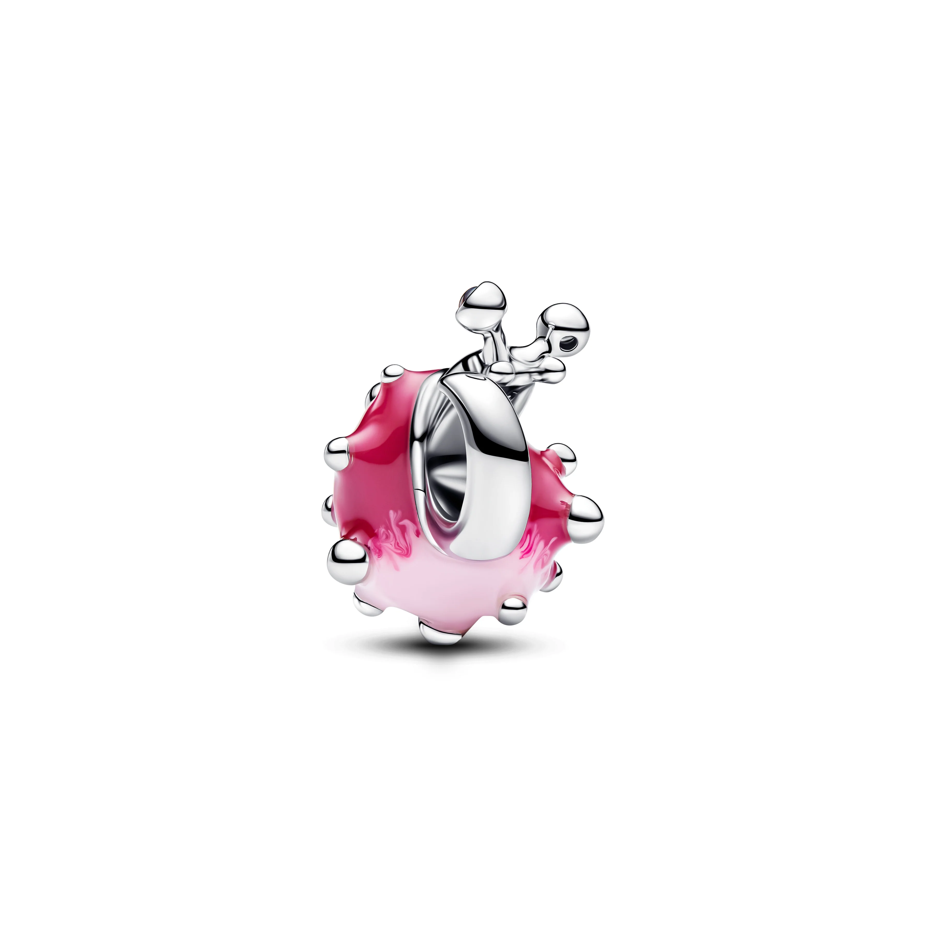 Snail Sterling Silver Charm With Light Pink, Clear Cubic Zirconia And Shaded Pink Enamel