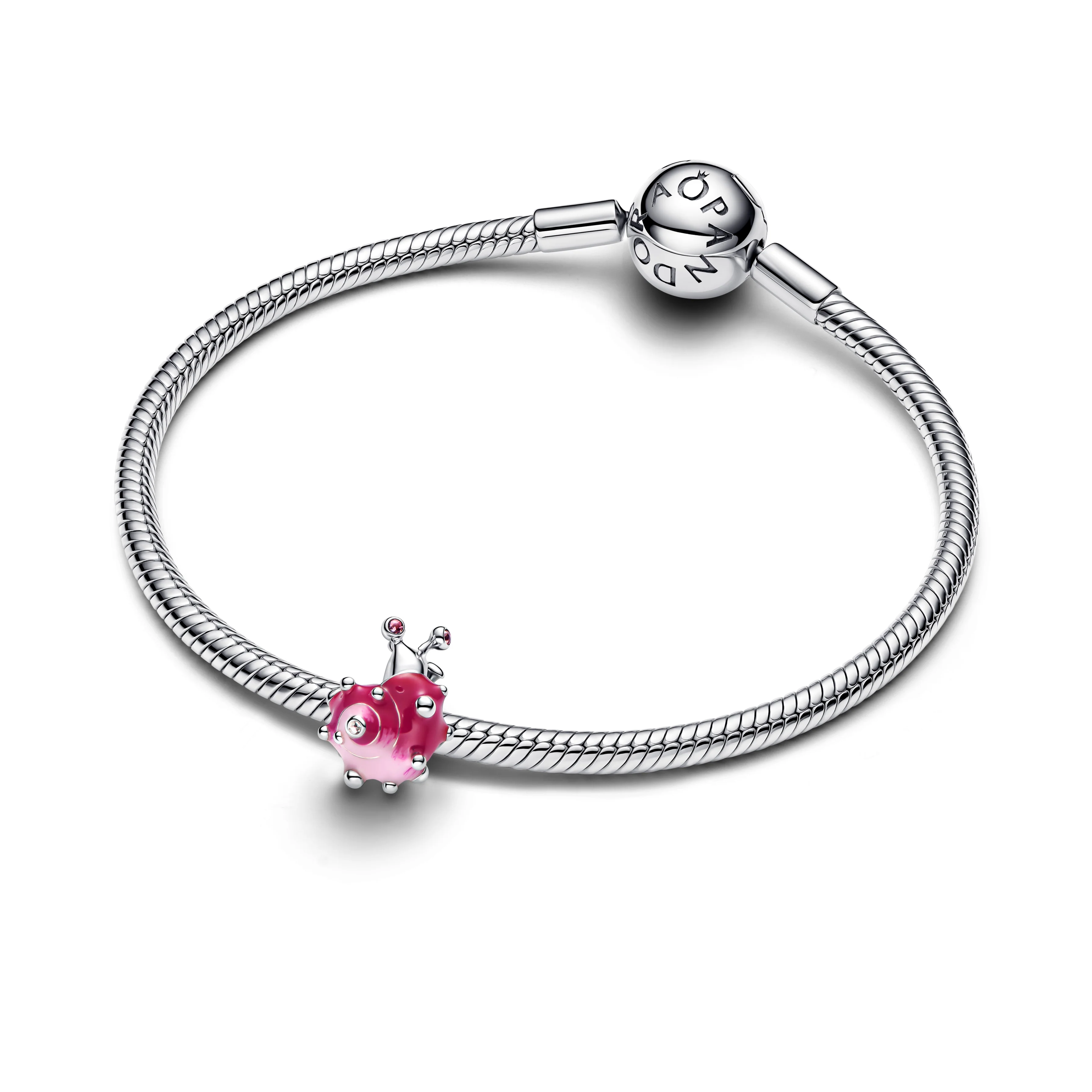 Snail Sterling Silver Charm With Light Pink, Clear Cubic Zirconia And Shaded Pink Enamel - Image 3