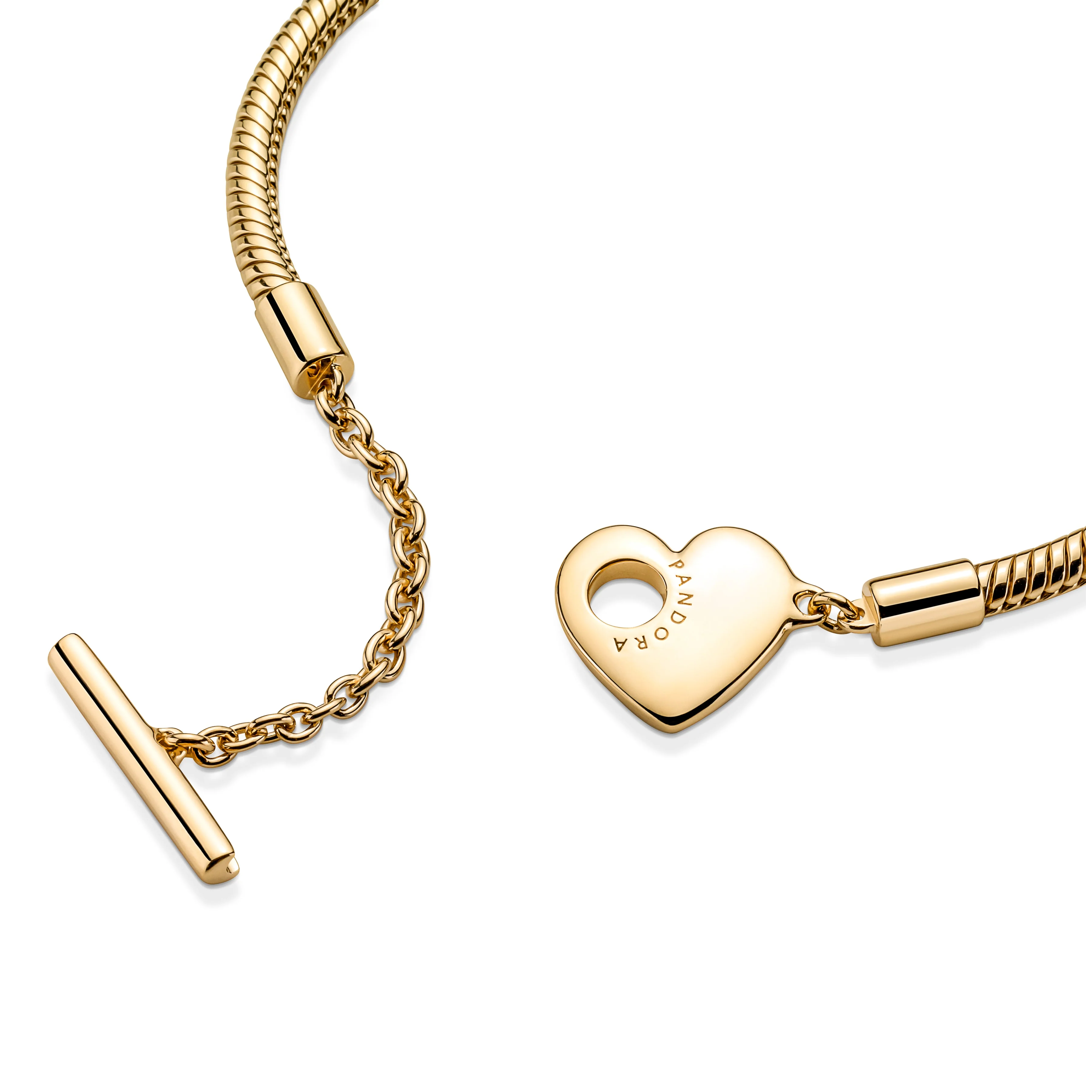 Snake Chain 14 Gold-Plated T-Bar Heart Bracelet - Image 4