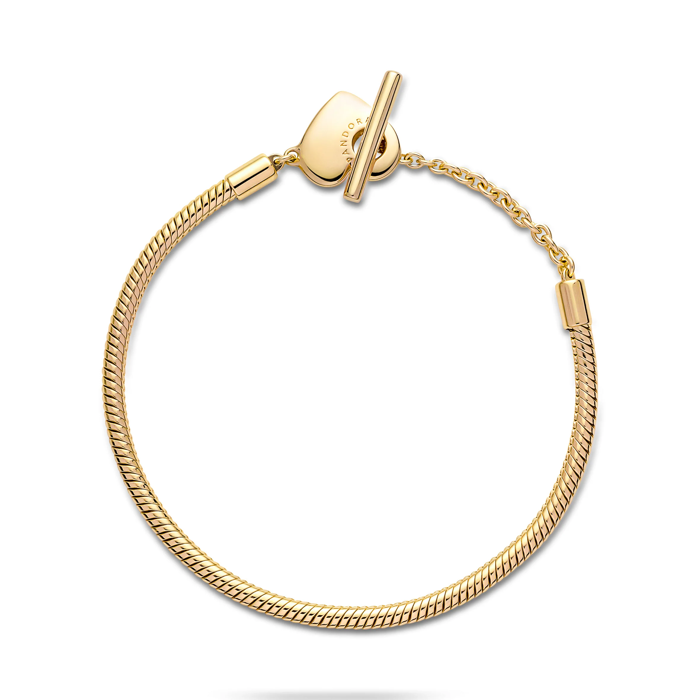 Snake Chain 14 Gold-Plated T-Bar Heart Bracelet - Image 5