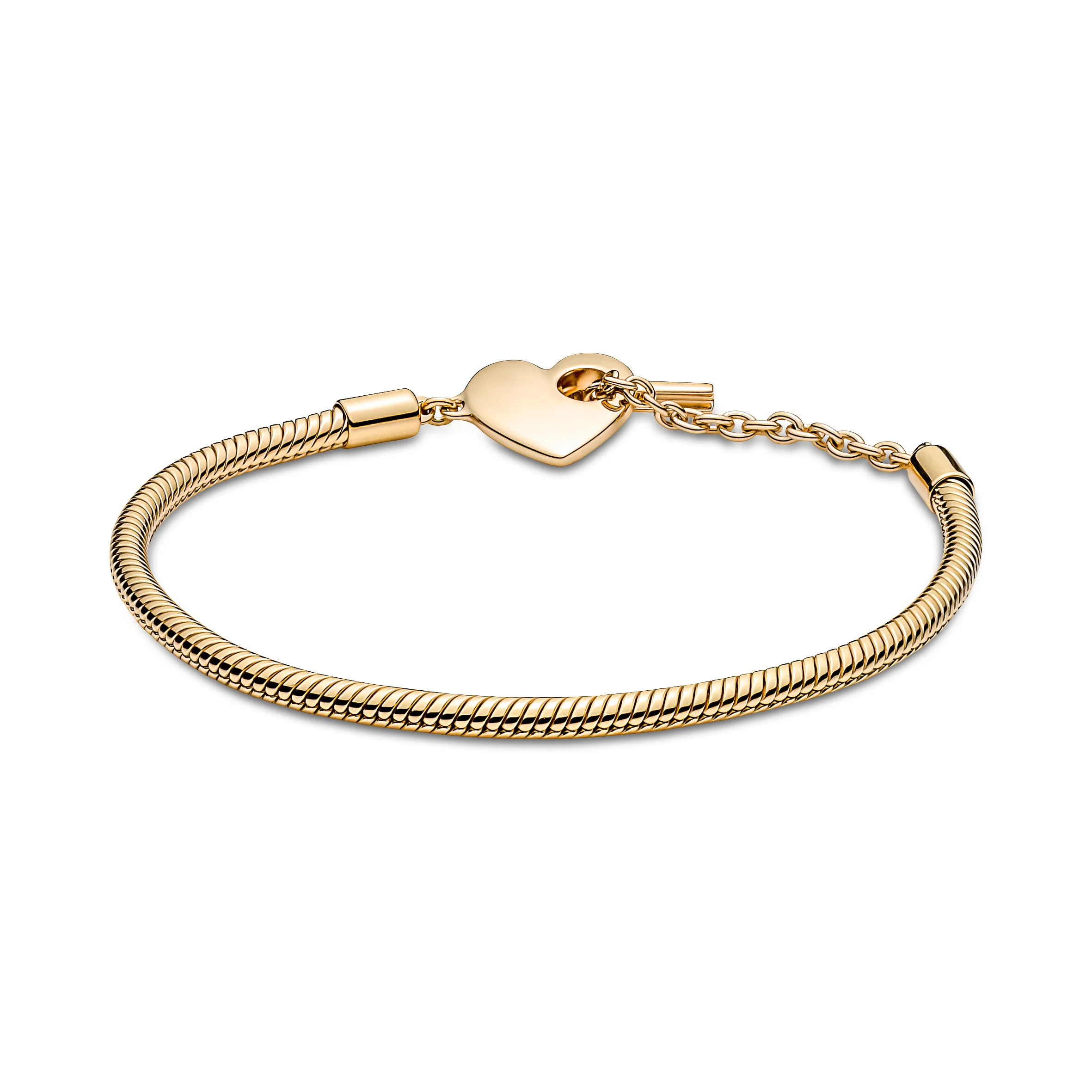 Snake Chain 14 Gold-Plated T-Bar Heart Bracelet - Image 6