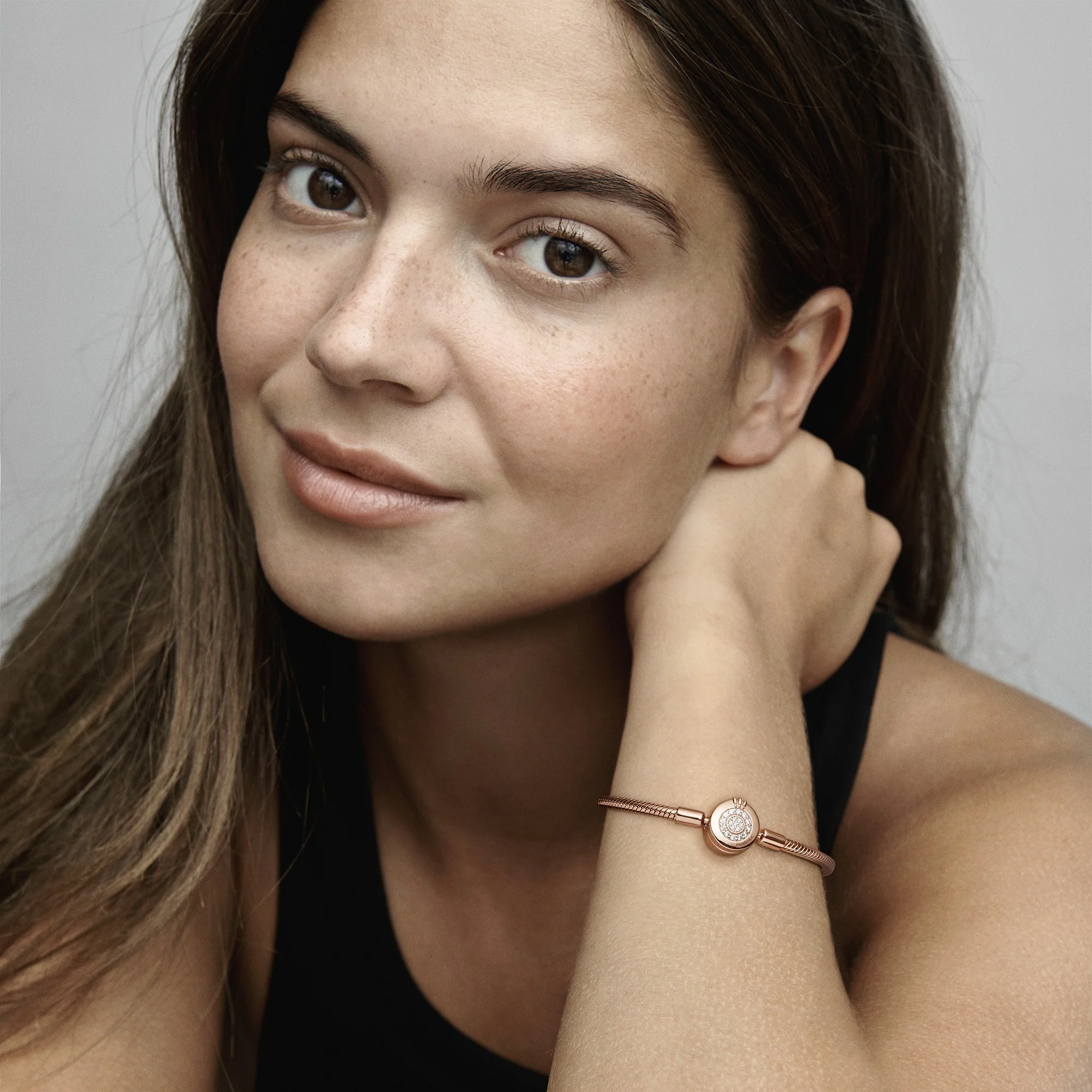 Snake Chain 14K Rose Gold-Plated Bracelet And Crown O Clasp With Clear Cubic Zirconia - Image 4