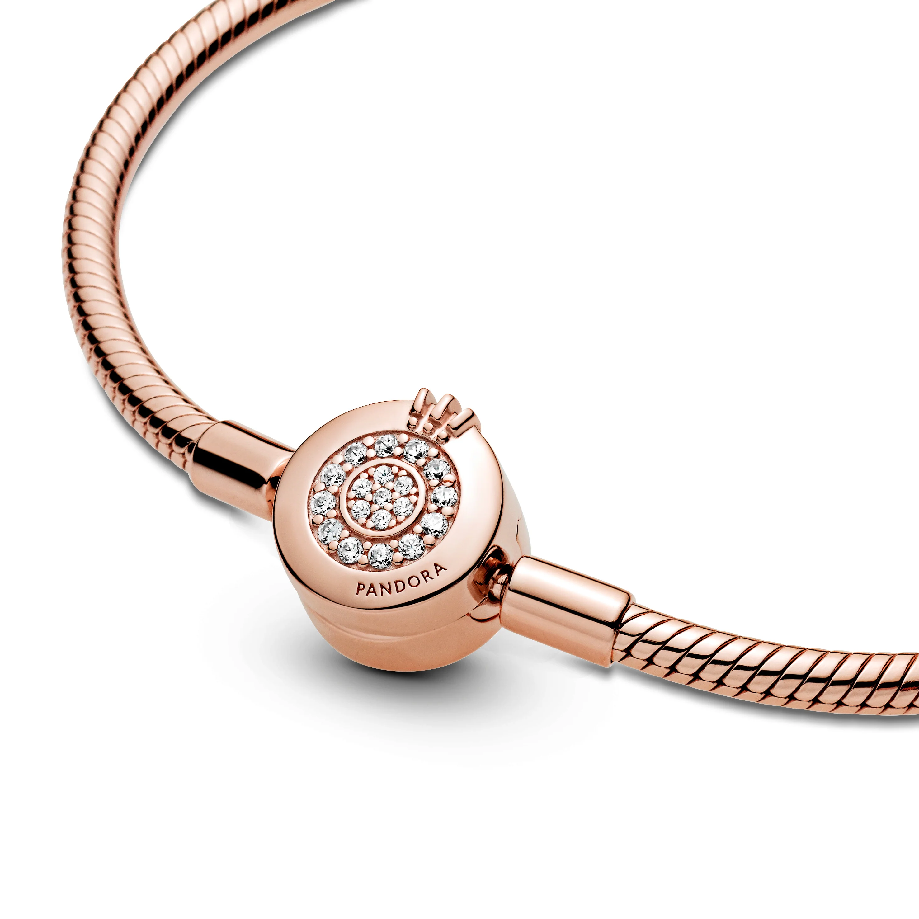 Snake Chain 14K Rose Gold-Plated Bracelet And Crown O Clasp With Clear Cubic Zirconia - Image 6