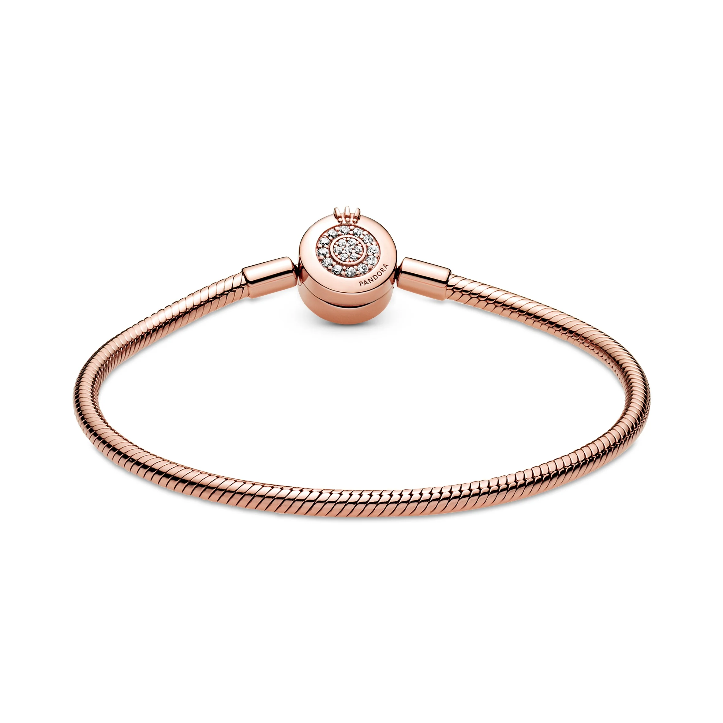 Snake Chain 14K Rose Gold-Plated Bracelet And Crown O Clasp With Clear Cubic Zirconia - Image 7