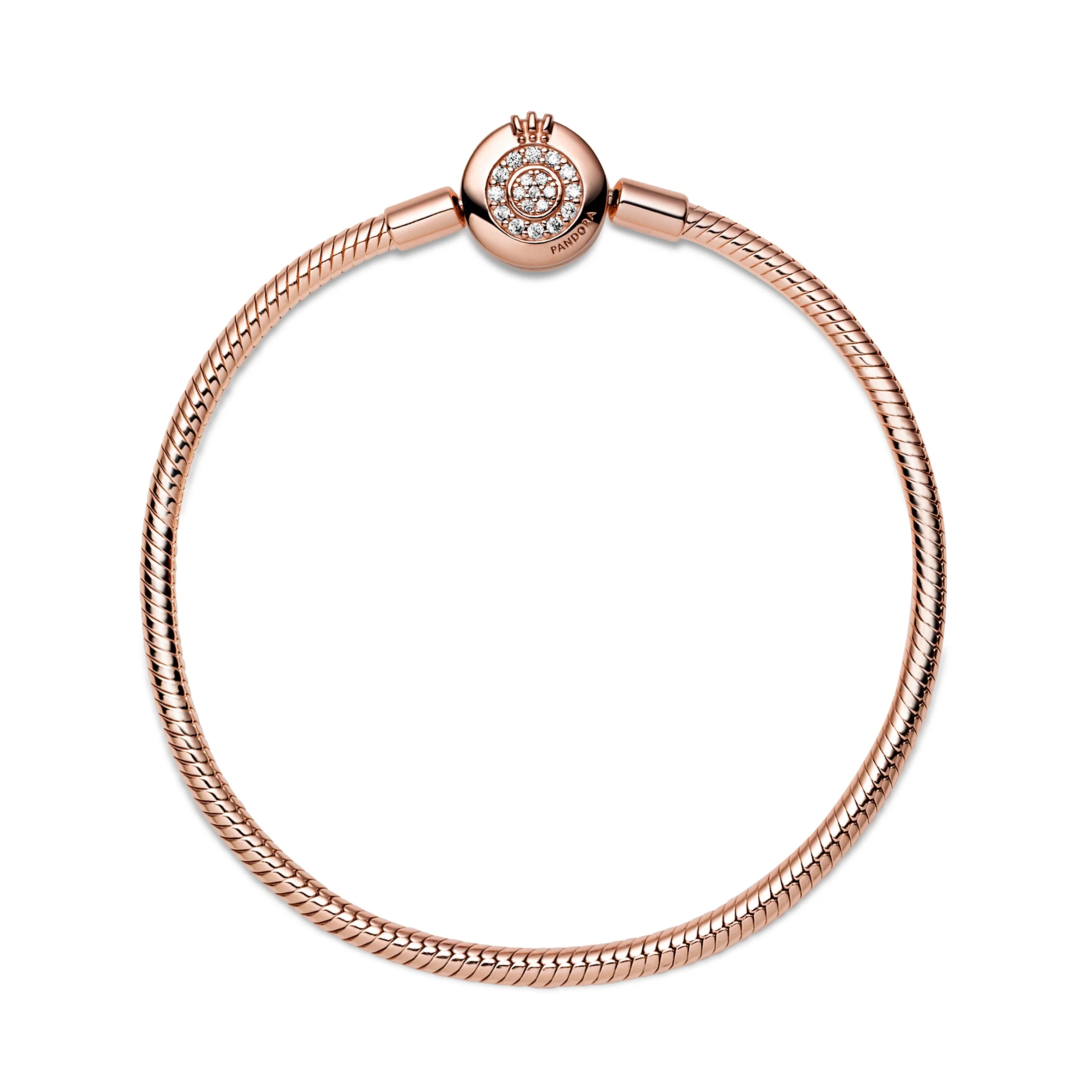 Snake Chain 14K Rose Gold-Plated Bracelet And Crown O Clasp With Clear Cubic Zirconia - Image 8