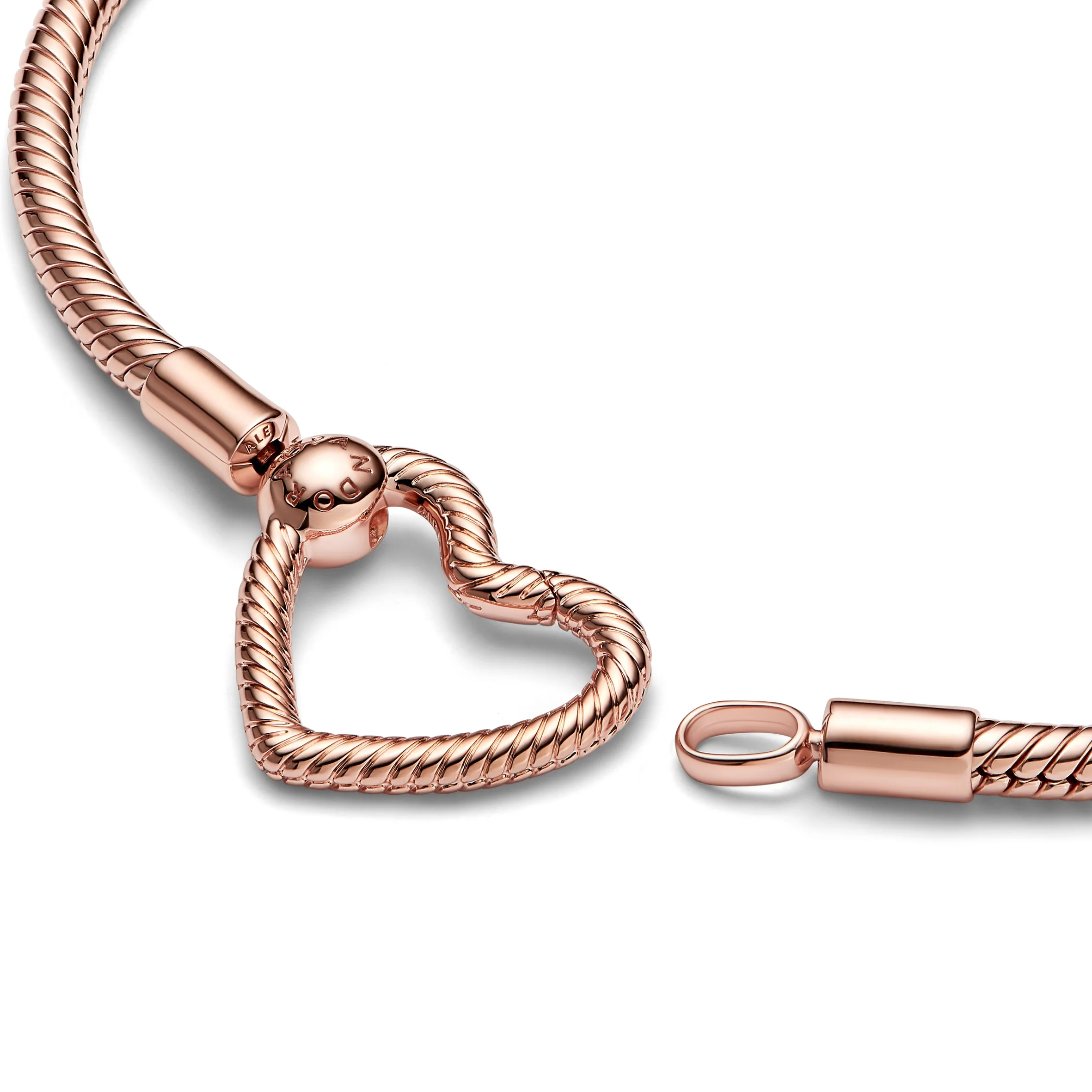 Snake Chain 14K Rose Gold-Plated Bracelet With Heart Clasp - Image 4