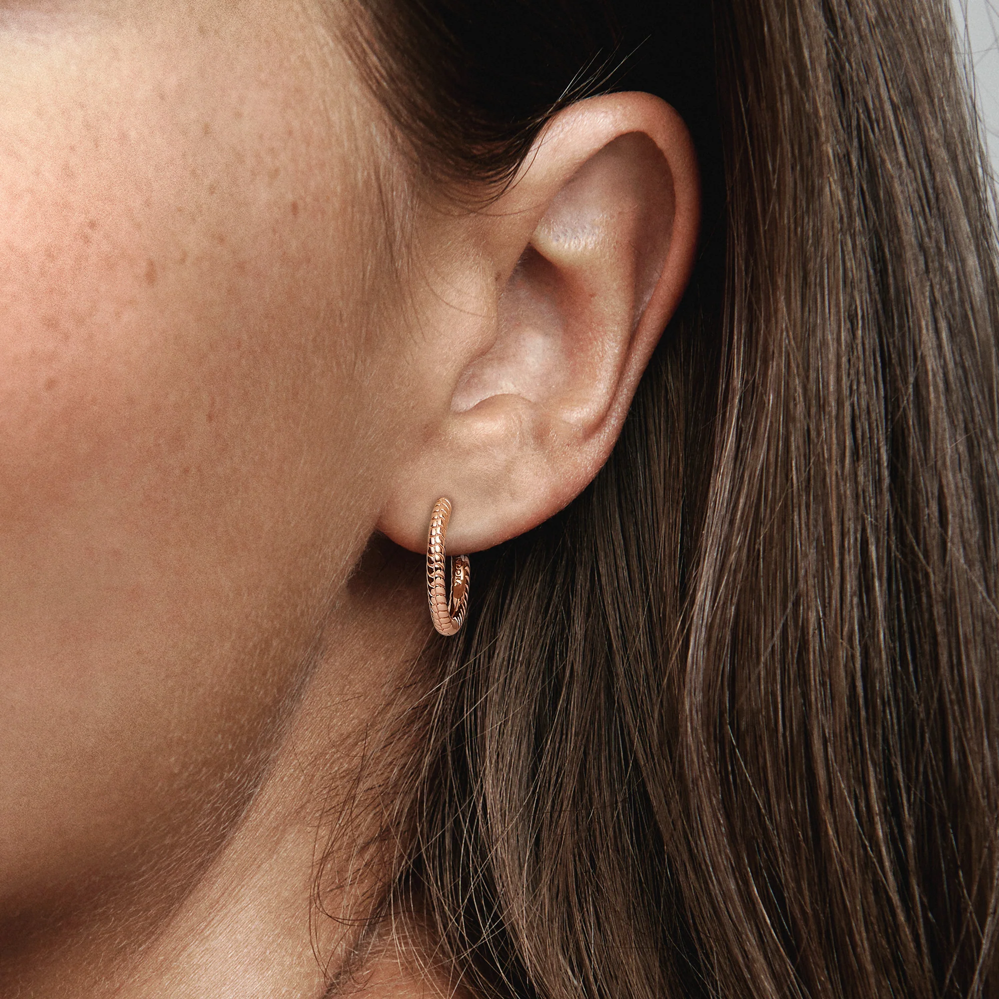 Snake Chain Pattern 14K Rose Gold-Plated Hoop Earrings - Image 2