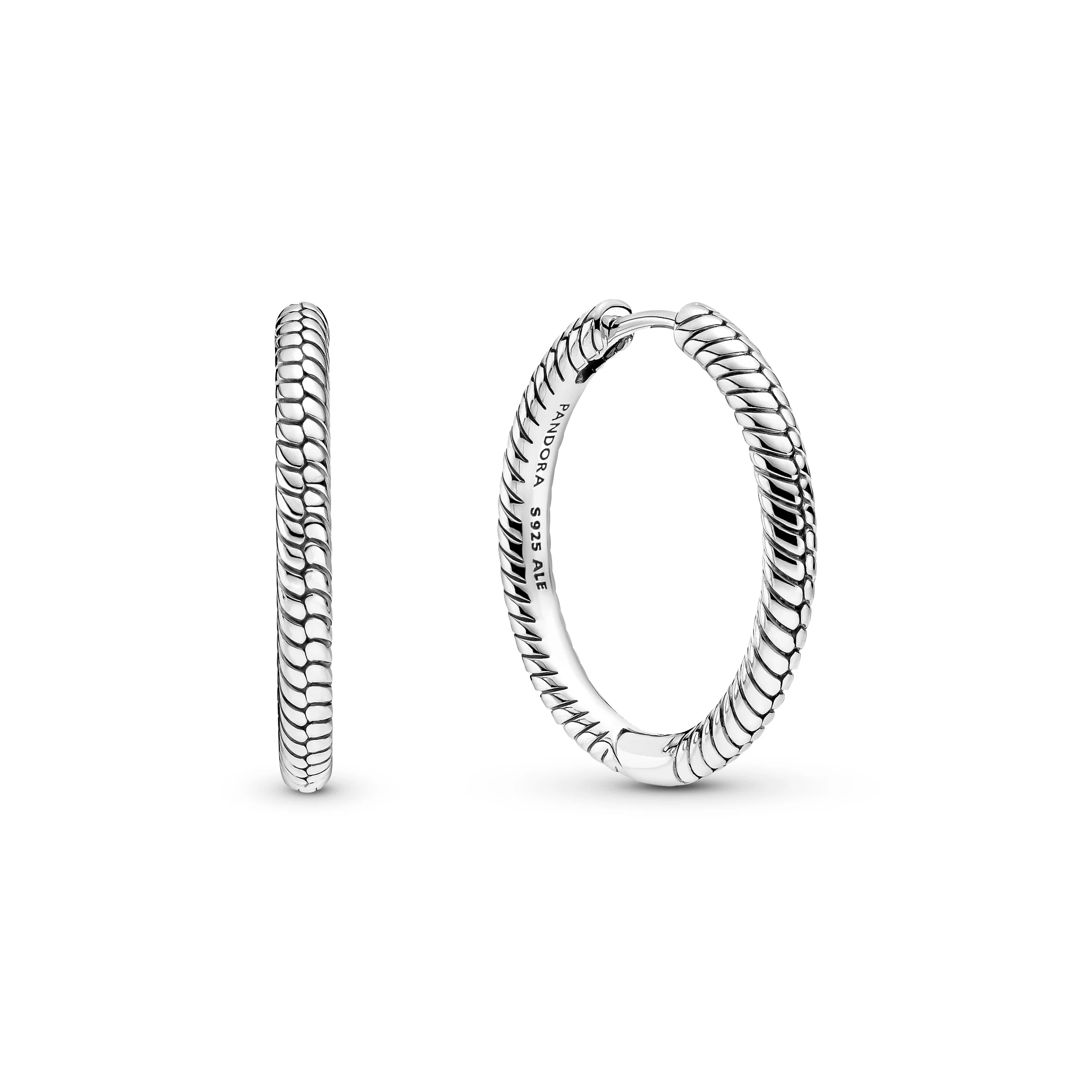 Snake Chain Pattern Sterling Silver Hoop Earrings