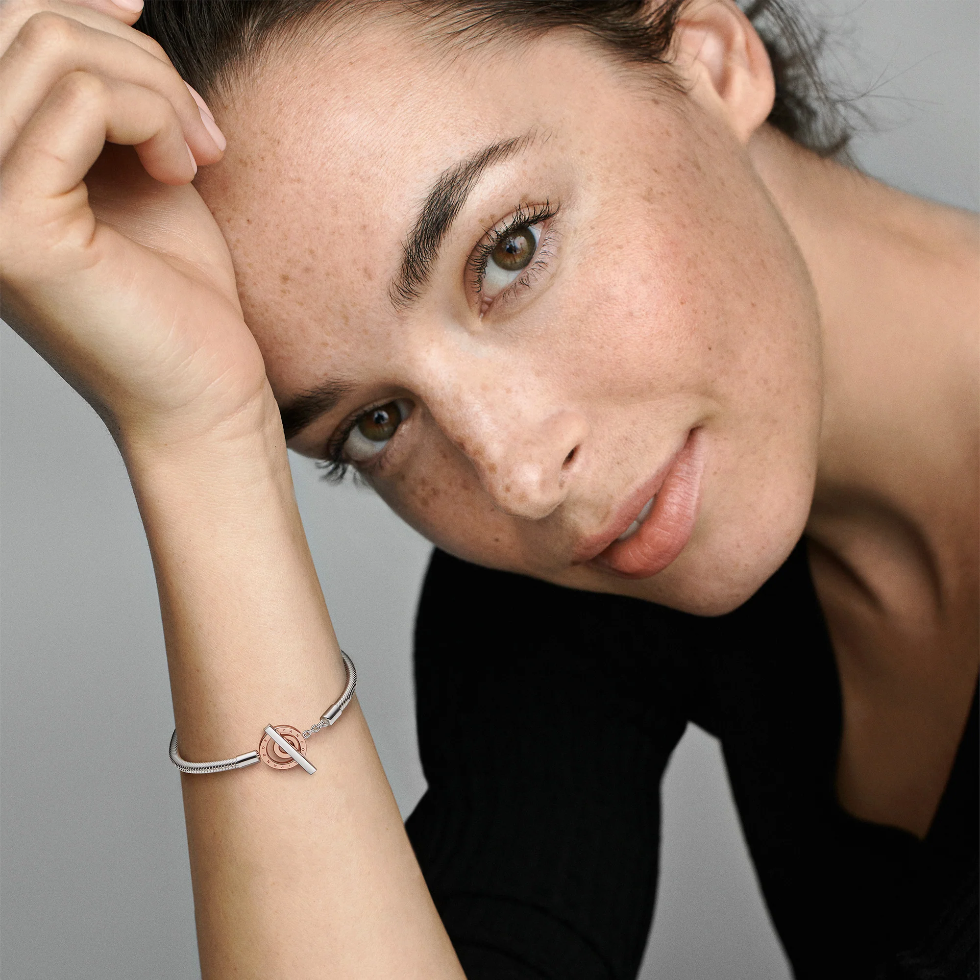 Snake Chain Sterling Silver And 14K Rose Gold-Plated Toggle Bracelet - Image 3