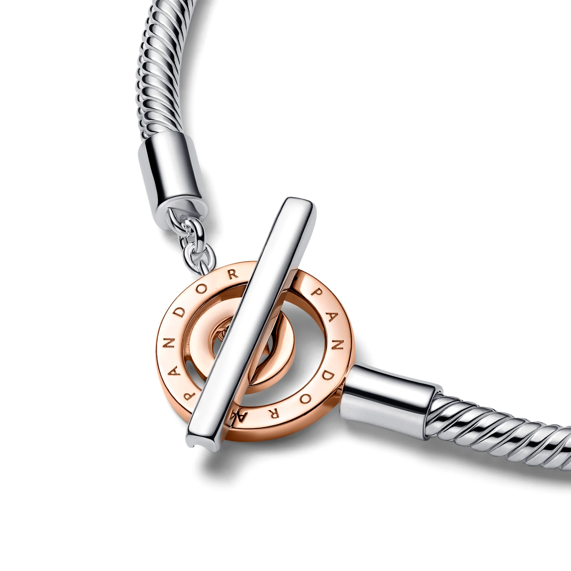 Snake Chain Sterling Silver And 14K Rose Gold-Plated Toggle Bracelet - Image 4