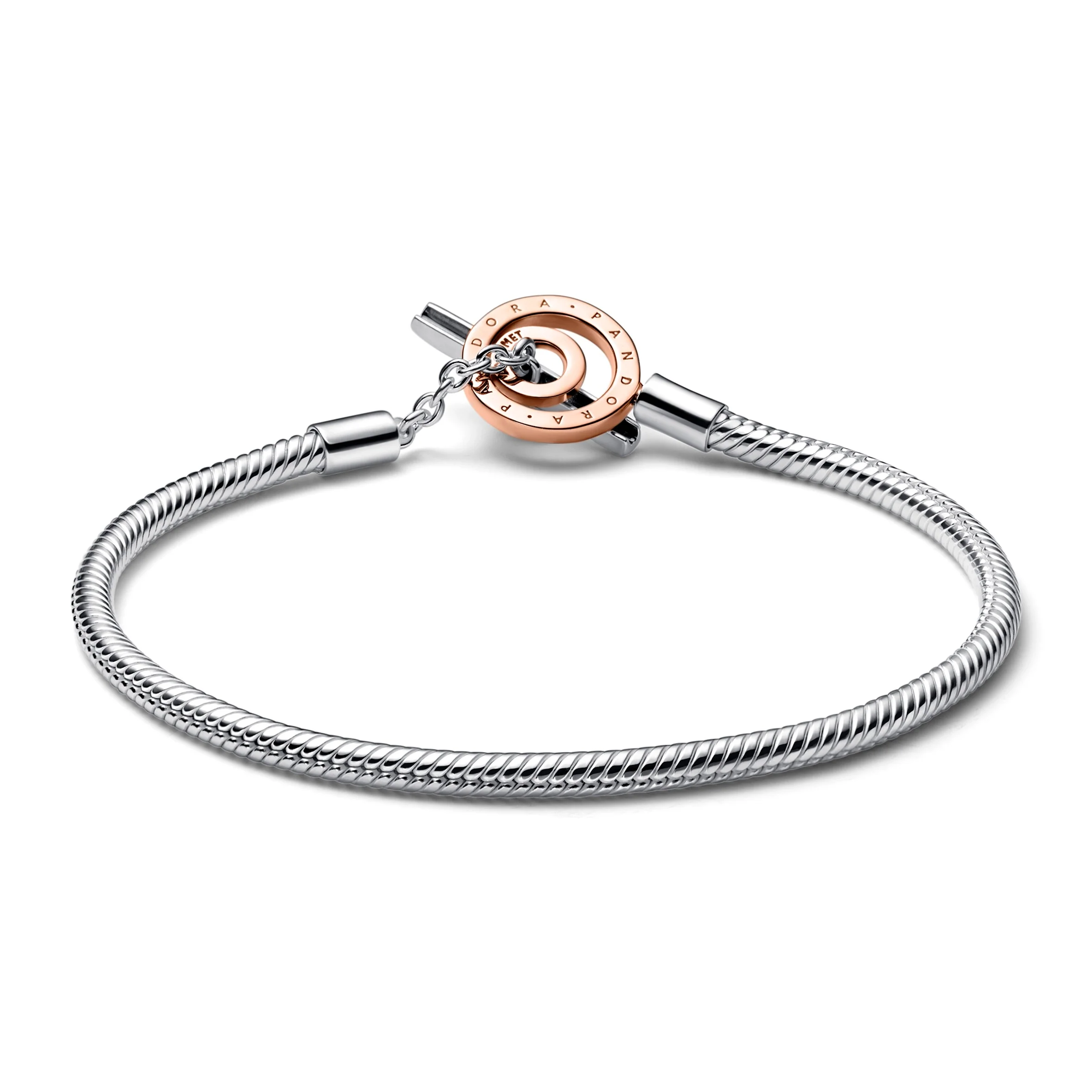 Snake Chain Sterling Silver And 14K Rose Gold-Plated Toggle Bracelet - Image 5