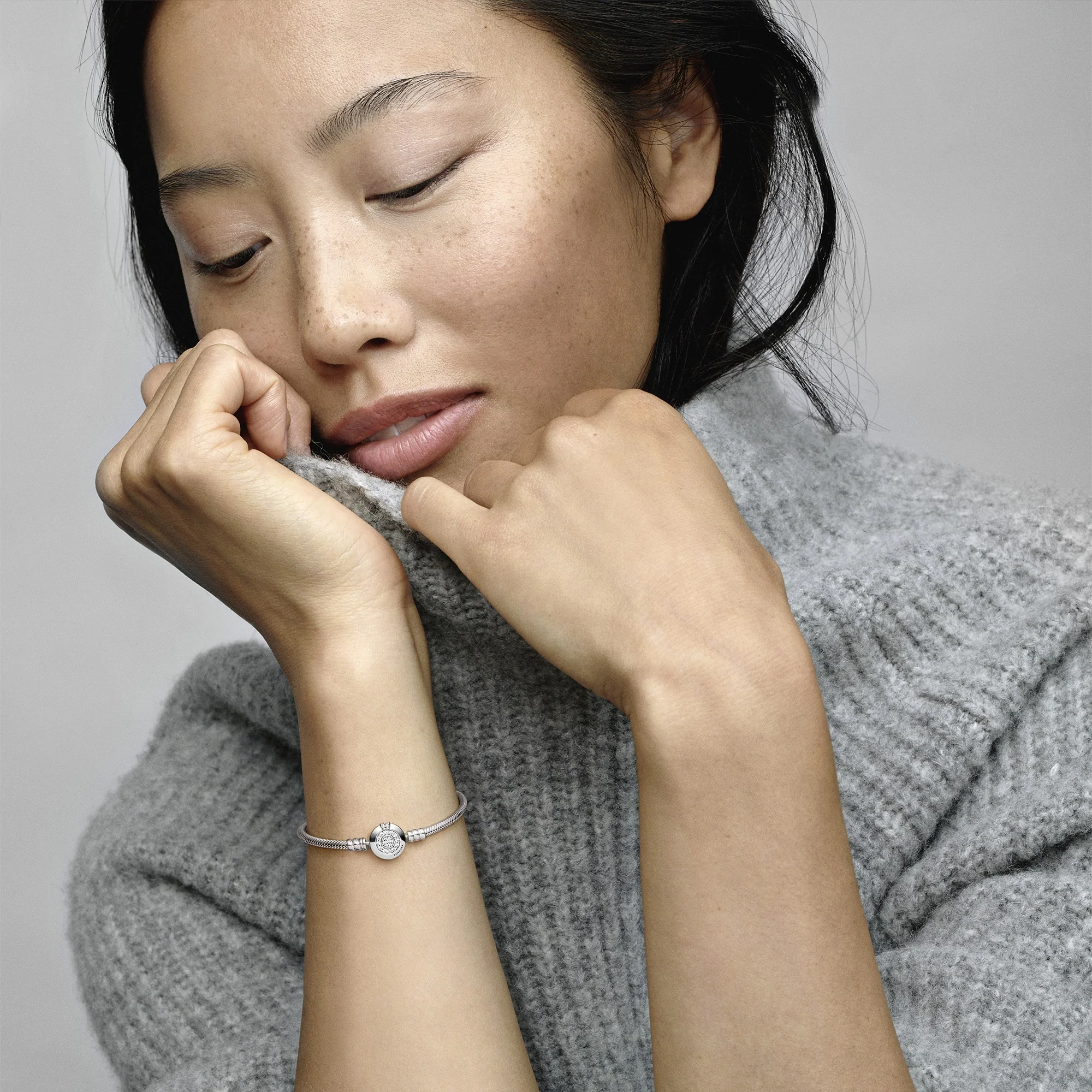 Snake Chain Sterling Silver Bracelet And Crown O Clasp With Clear Cubic Zirconia - Image 3