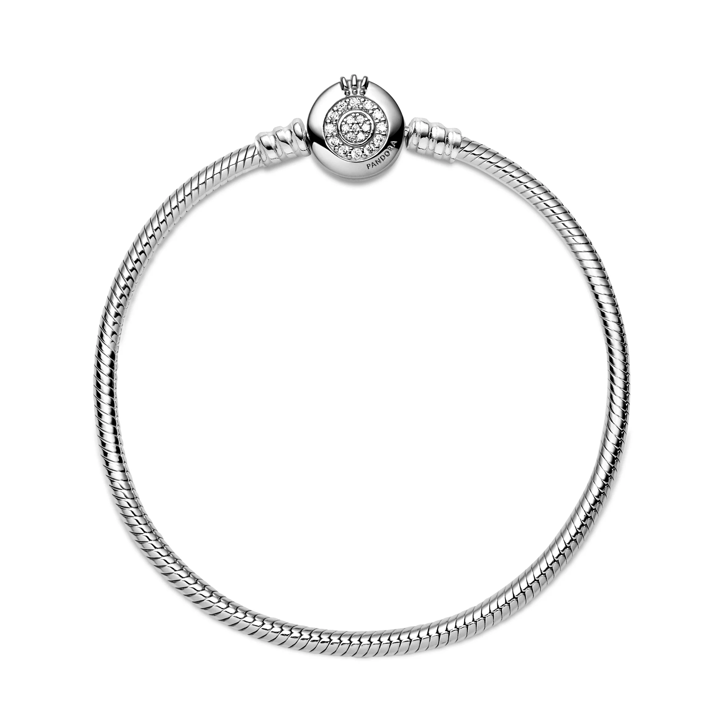 Snake Chain Sterling Silver Bracelet And Crown O Clasp With Clear Cubic Zirconia - Image 5