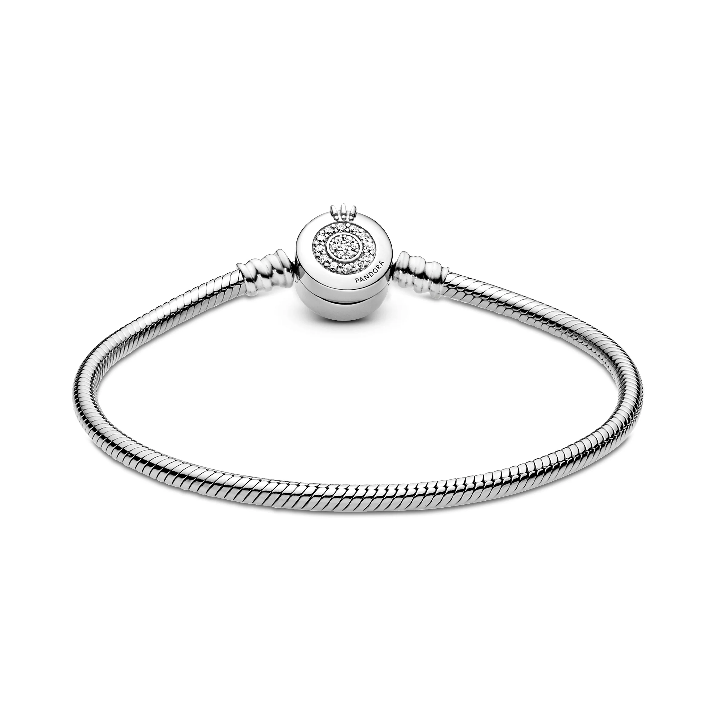 Snake Chain Sterling Silver Bracelet And Crown O Clasp With Clear Cubic Zirconia - Image 6