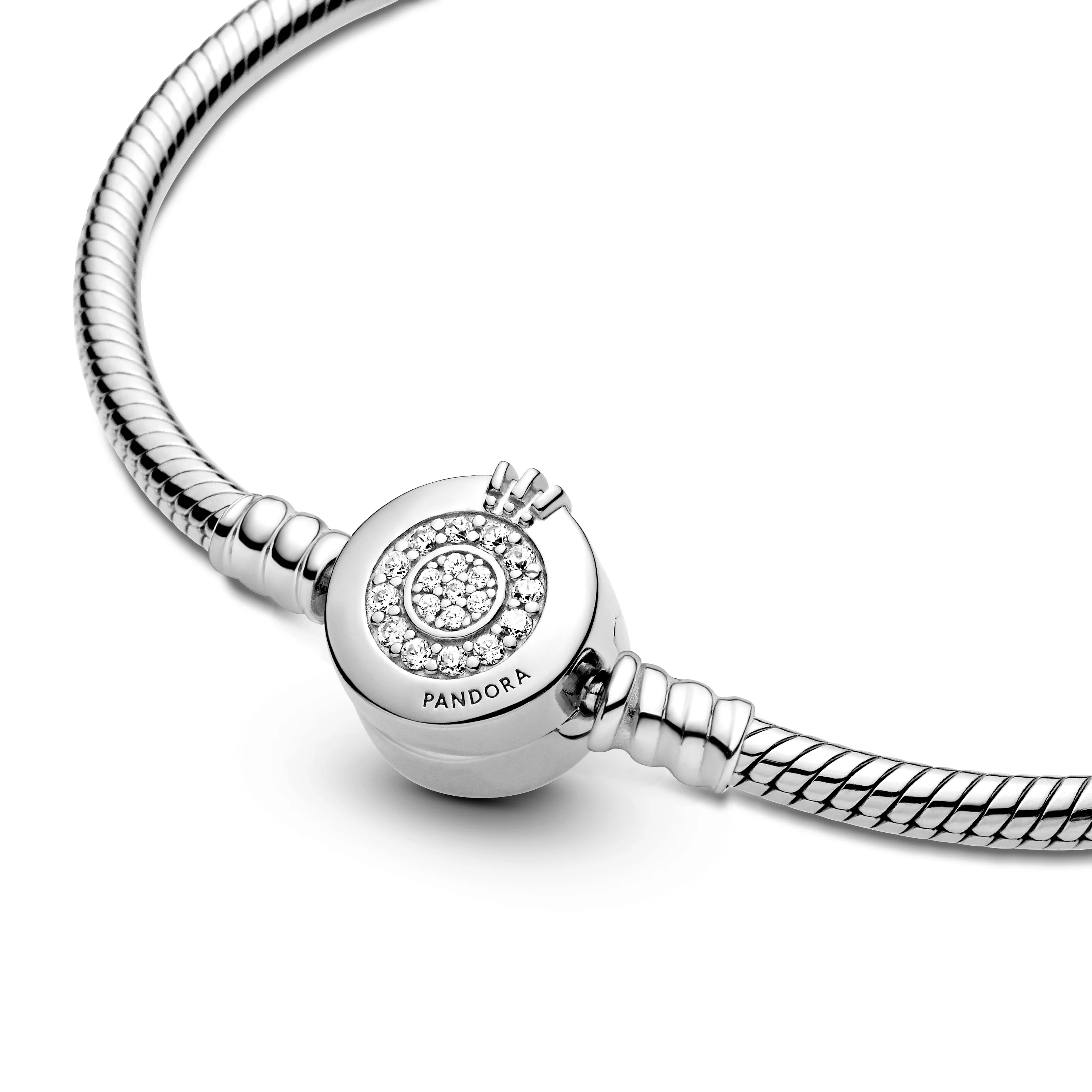 Snake Chain Sterling Silver Bracelet And Crown O Clasp With Clear Cubic Zirconia - Image 7
