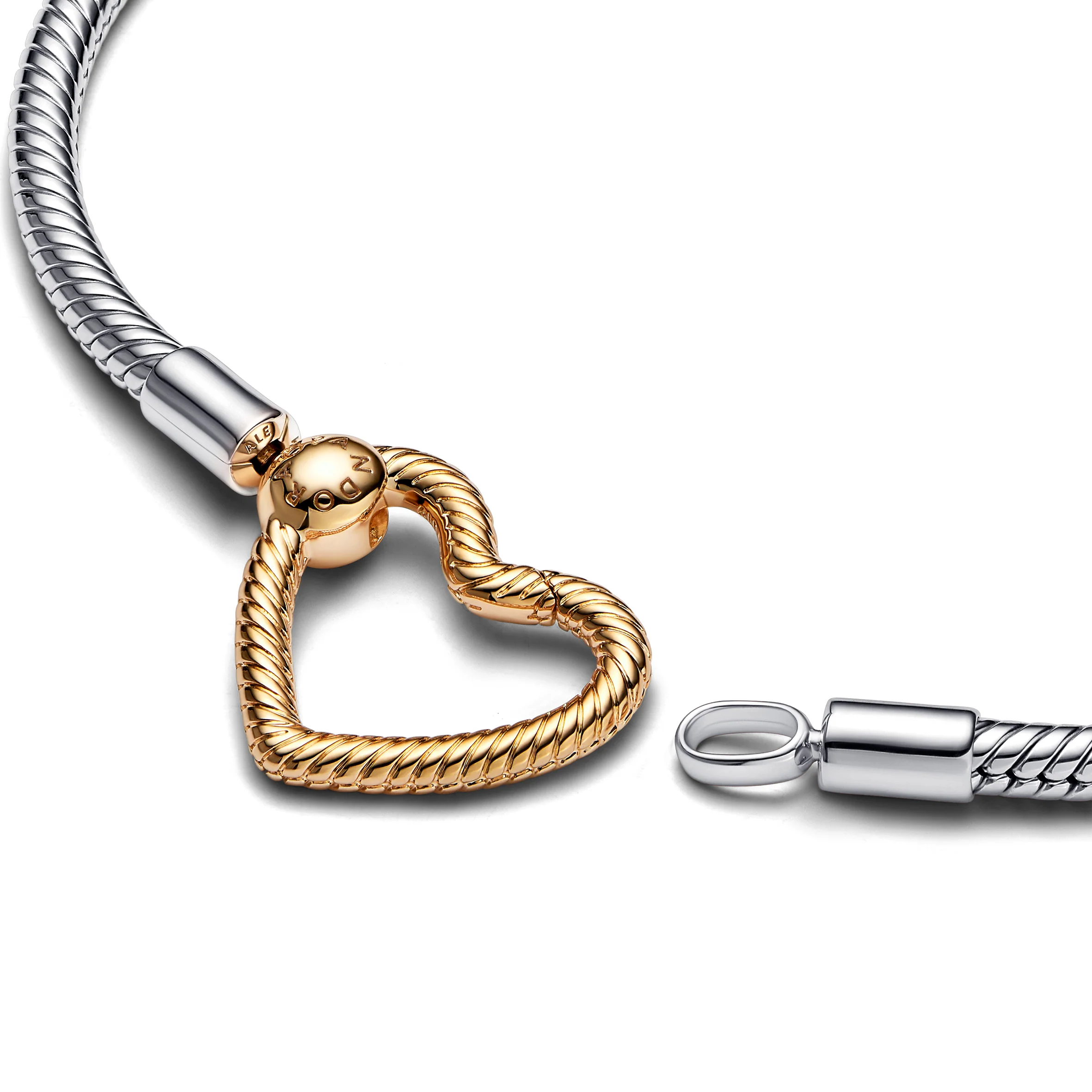 Snake Chain Sterling Silver Bracelet With 14K Gold-Plated Heart Clasp - Image 4