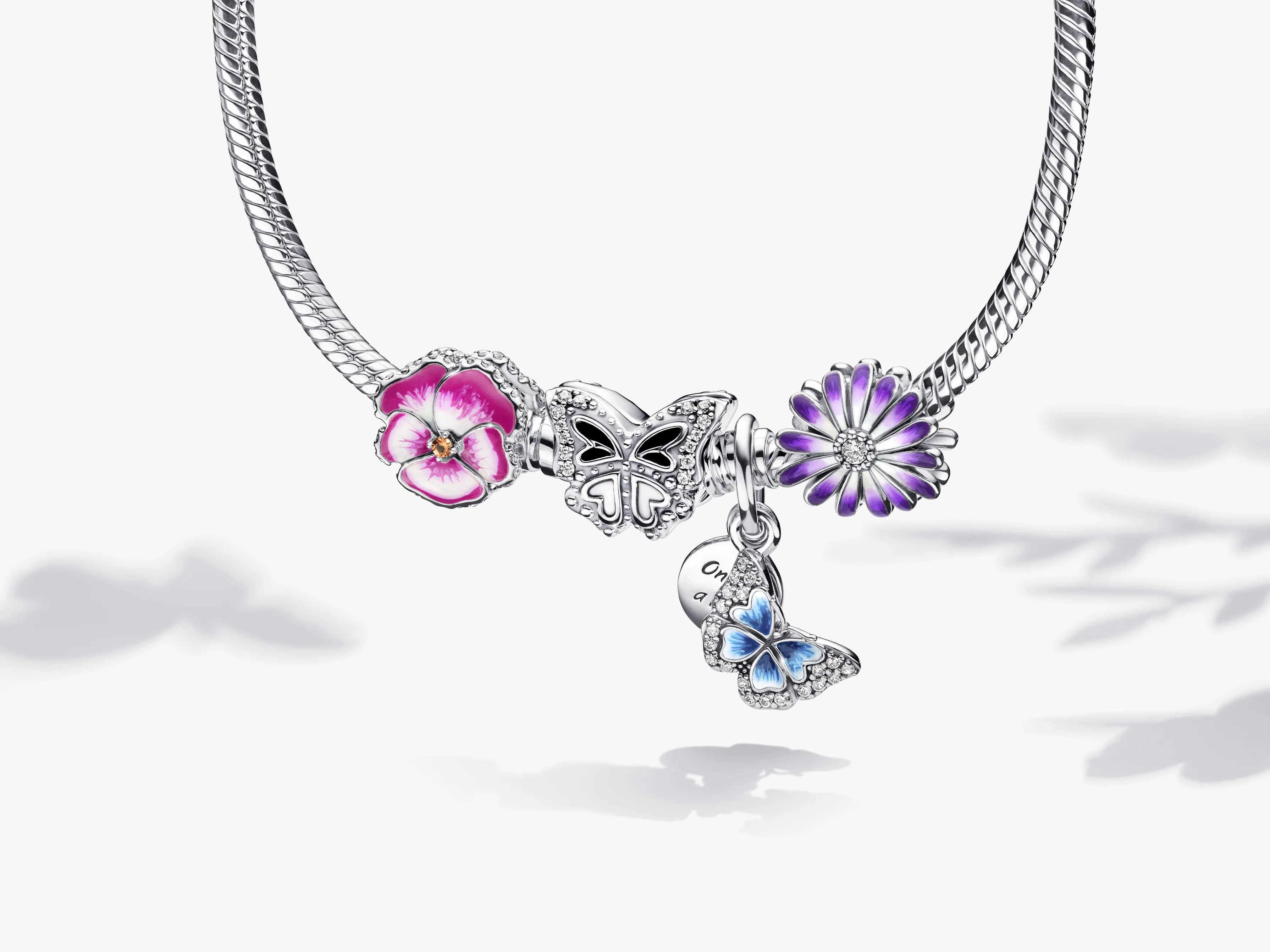 Snake Chain Sterling Silver Bracelet With Butterfly Clasp With Clear Cubic Zirconia - Image 3